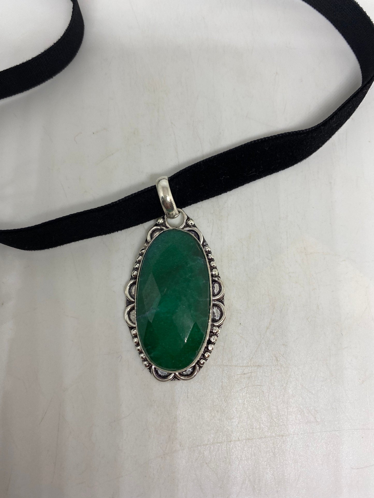 Vintage Green Raw Emerald Crystal Choker Pendant