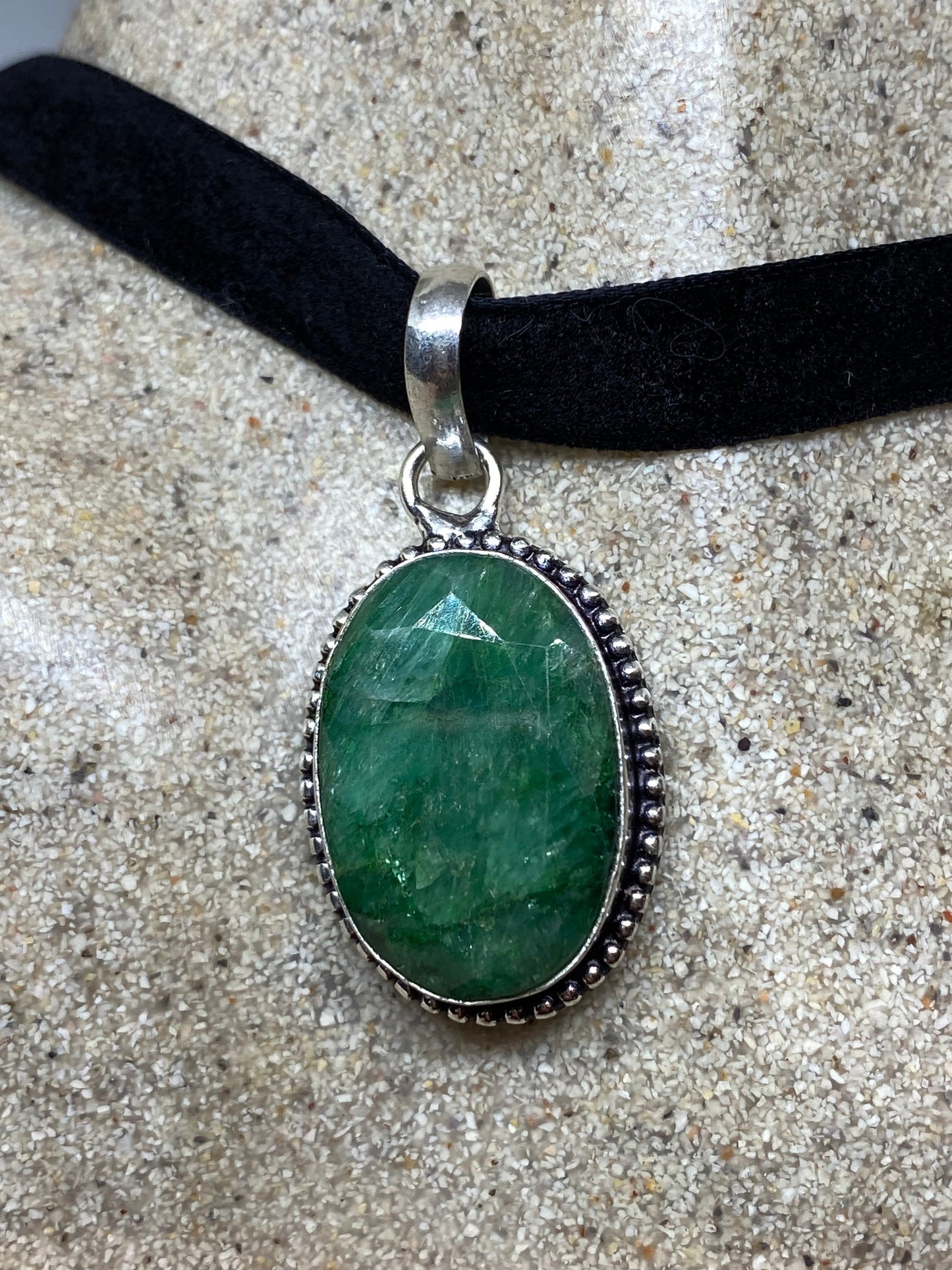 Vintage Green Raw Emerald Crystal Choker Pendant