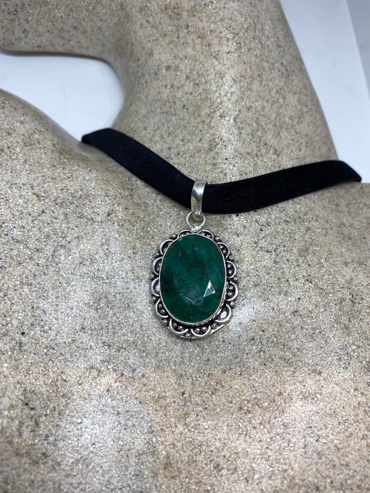 Vintage Green Raw Emerald Crystal Choker Pendant