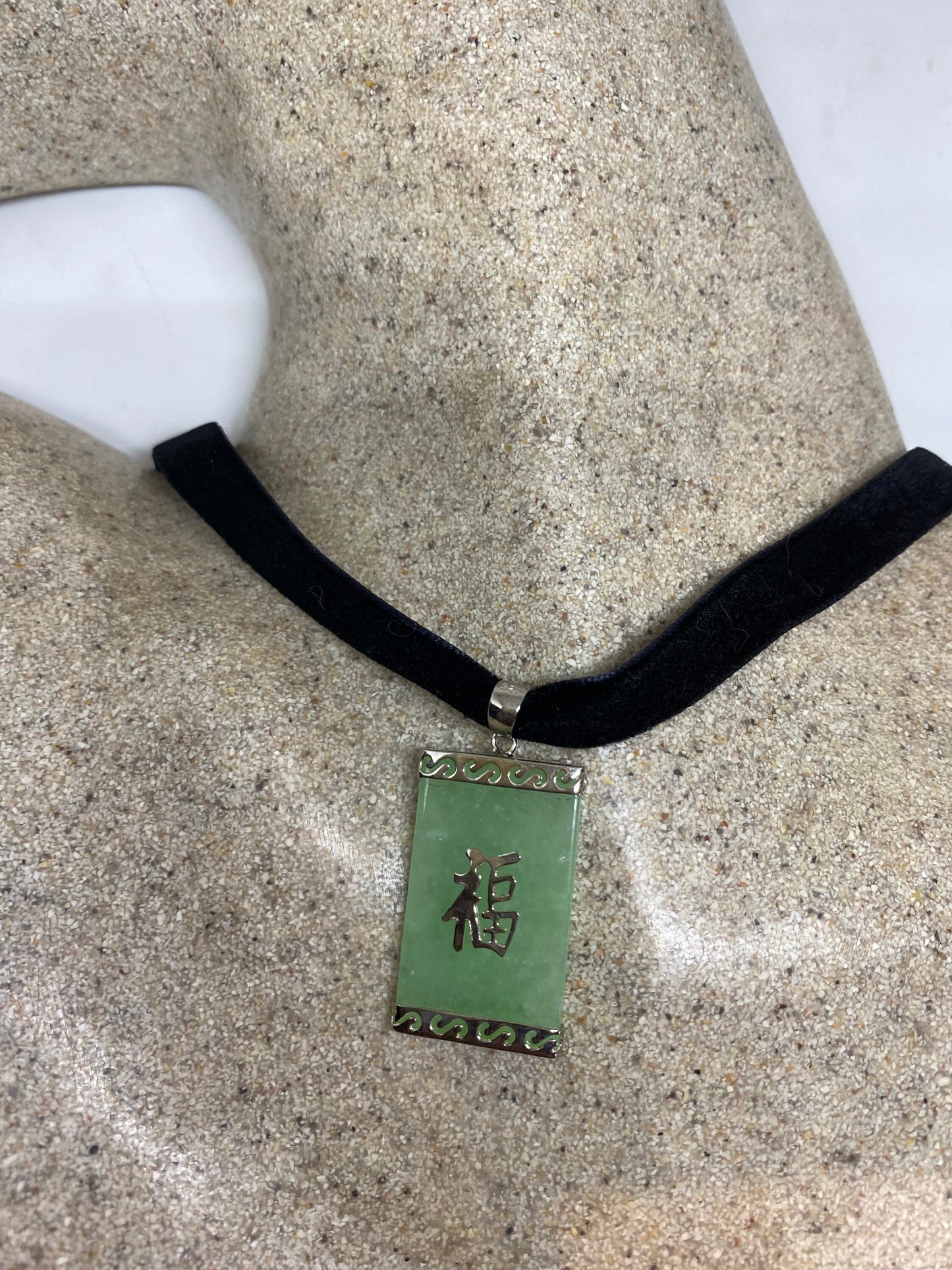 Vintage Handmade Jade 925 Sterling Silver Droplet Pendant