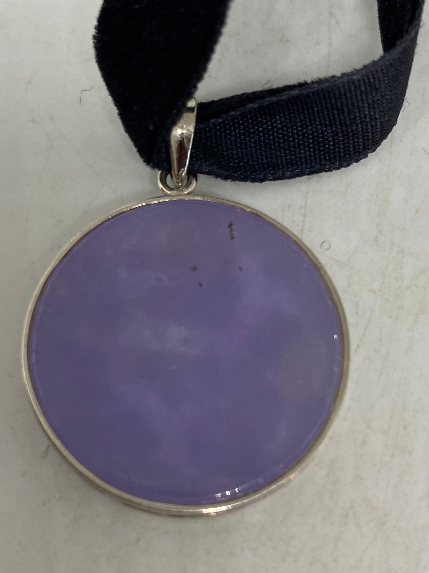 Vintage Purple Jade Choker 925 Sterling Silver Pendant Necklace