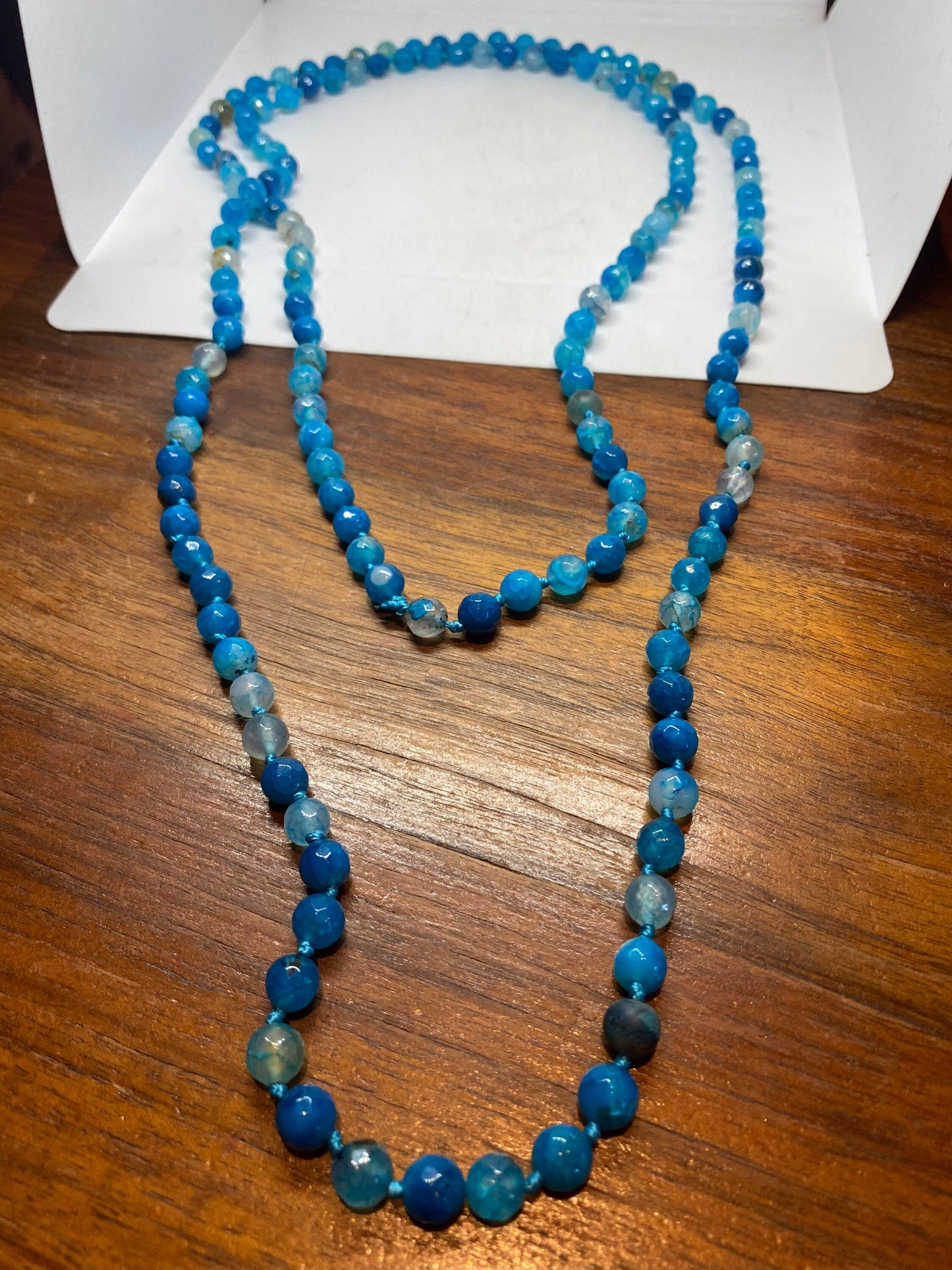 60 Inch Hand Knoted Vintage Blue Dyed Onyx beaded Necklace