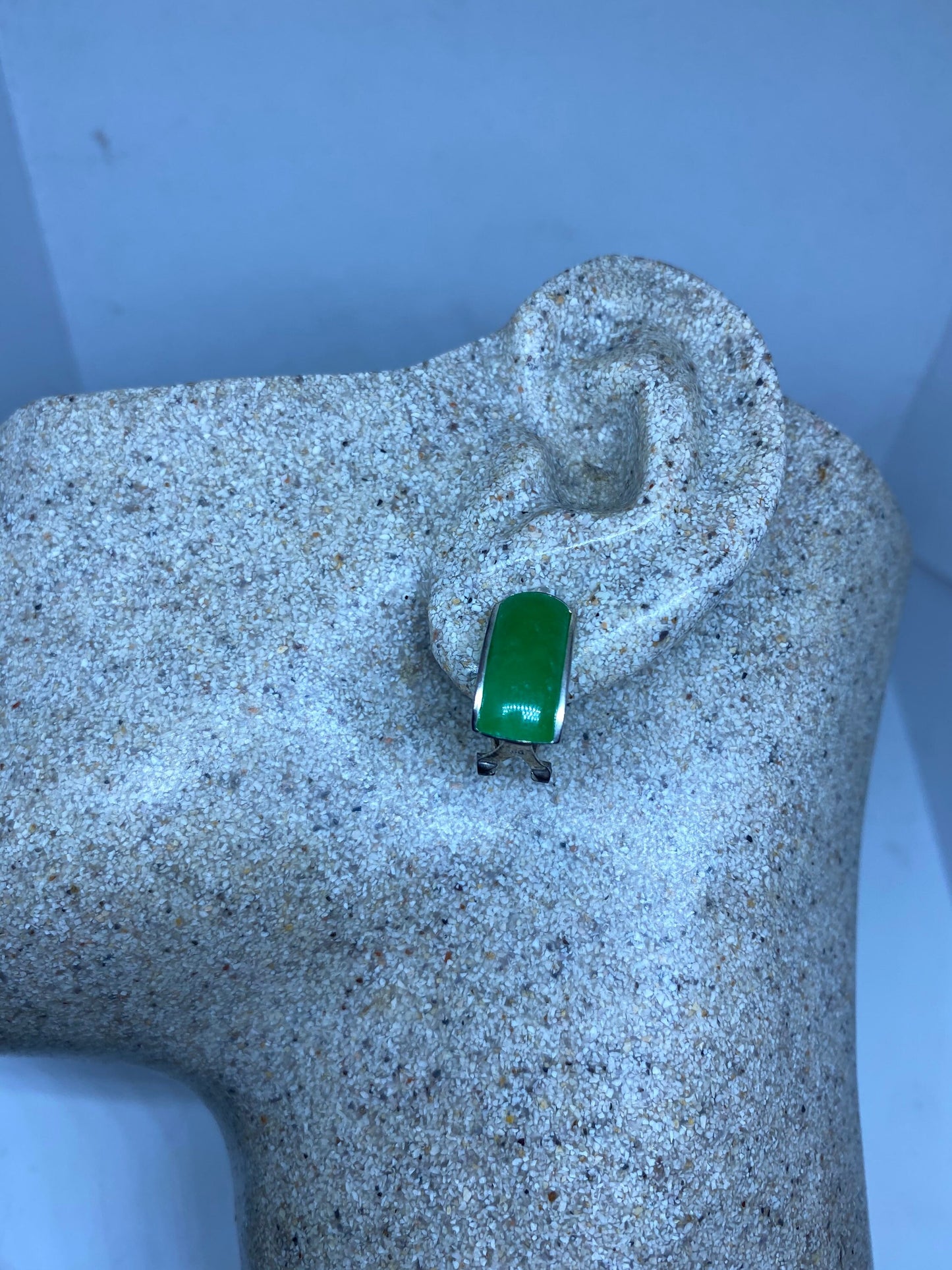 Vintage Green Jade Gemstone Sterling Silver Heart Earrings