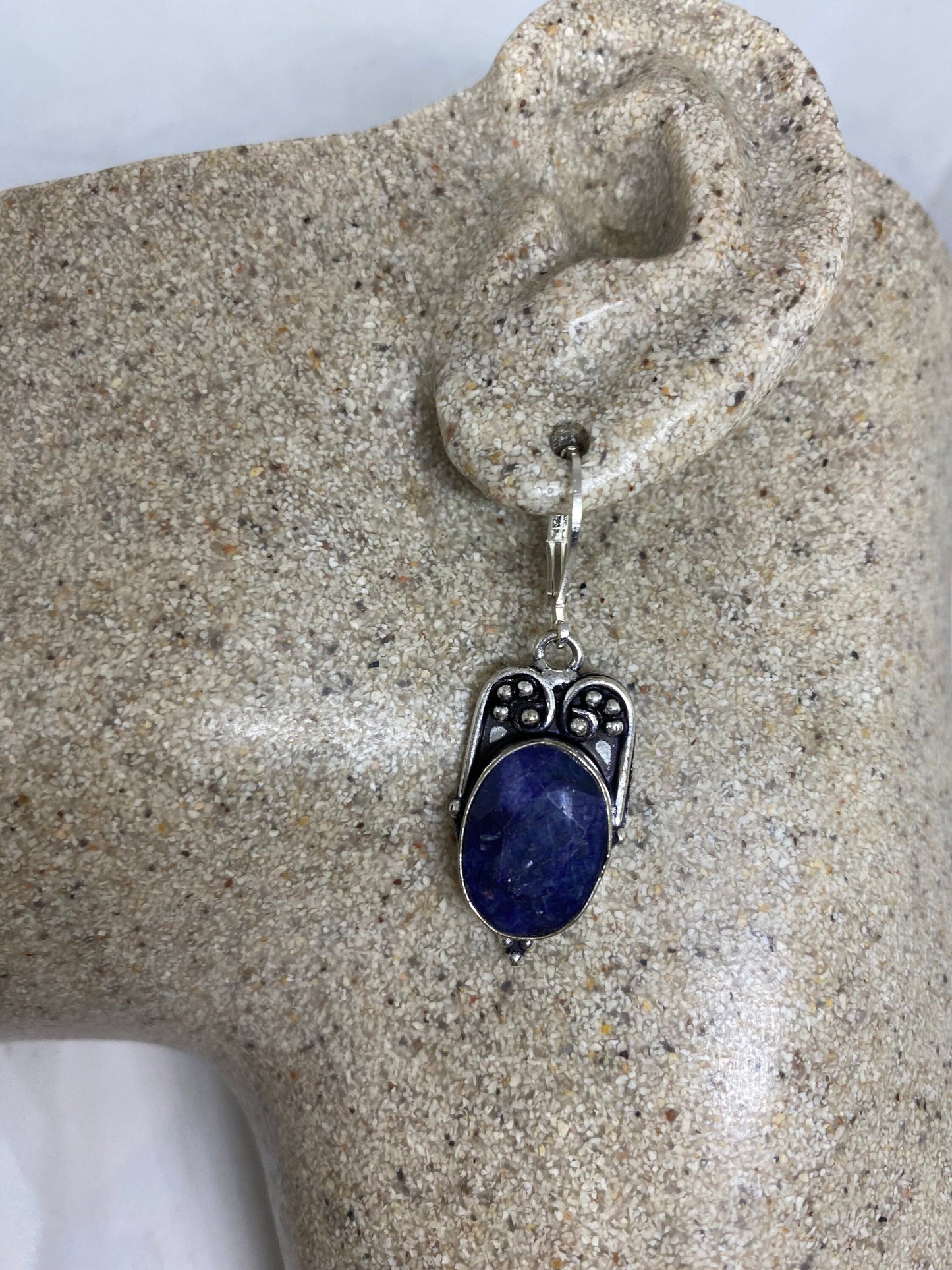 Vintage Blue Raw Sapphire Sterling Silver Lever Back Chandelier Earrings