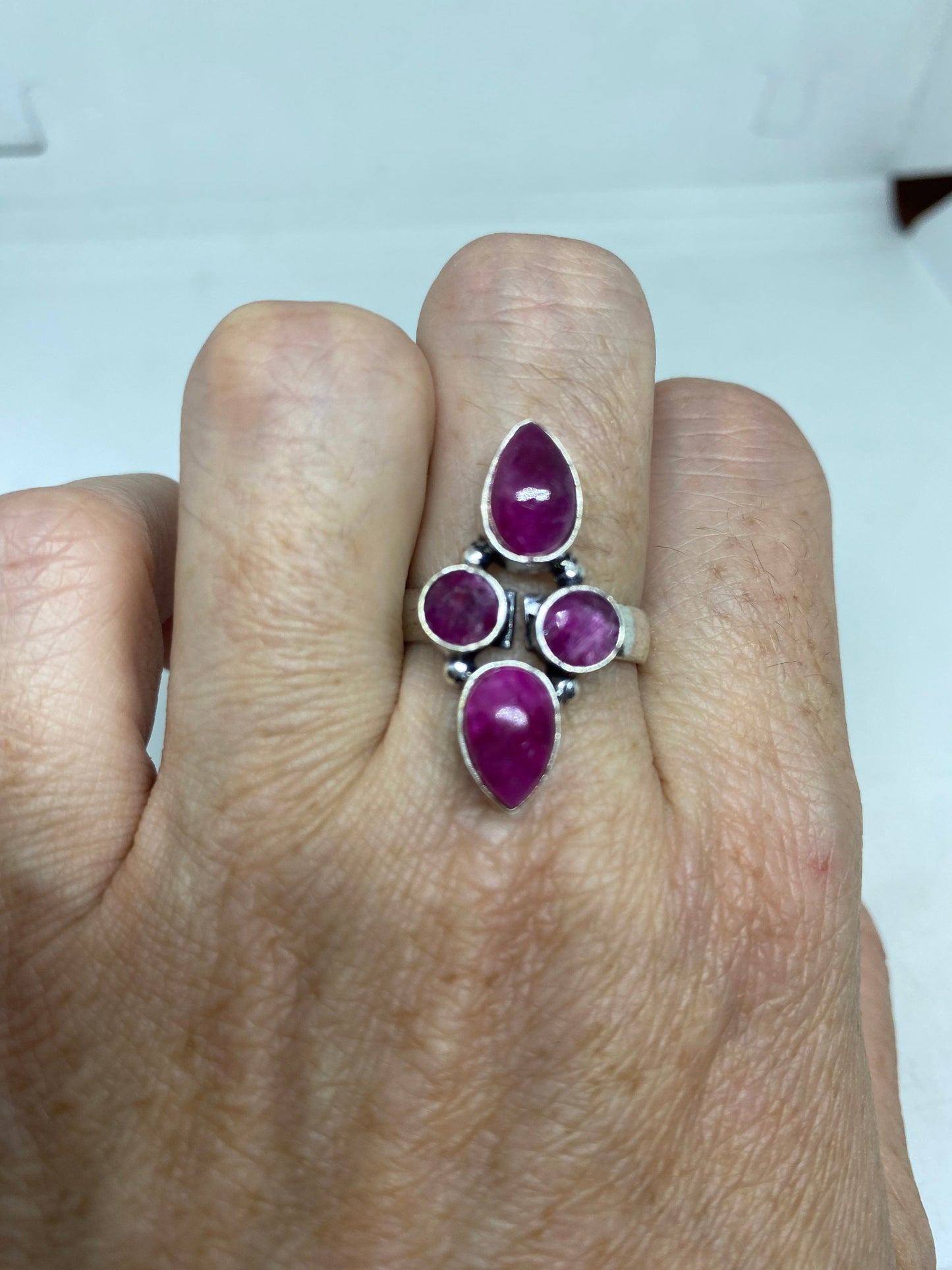 Vintage Handmade Raw Pink Ruby Silver Gothic Ring