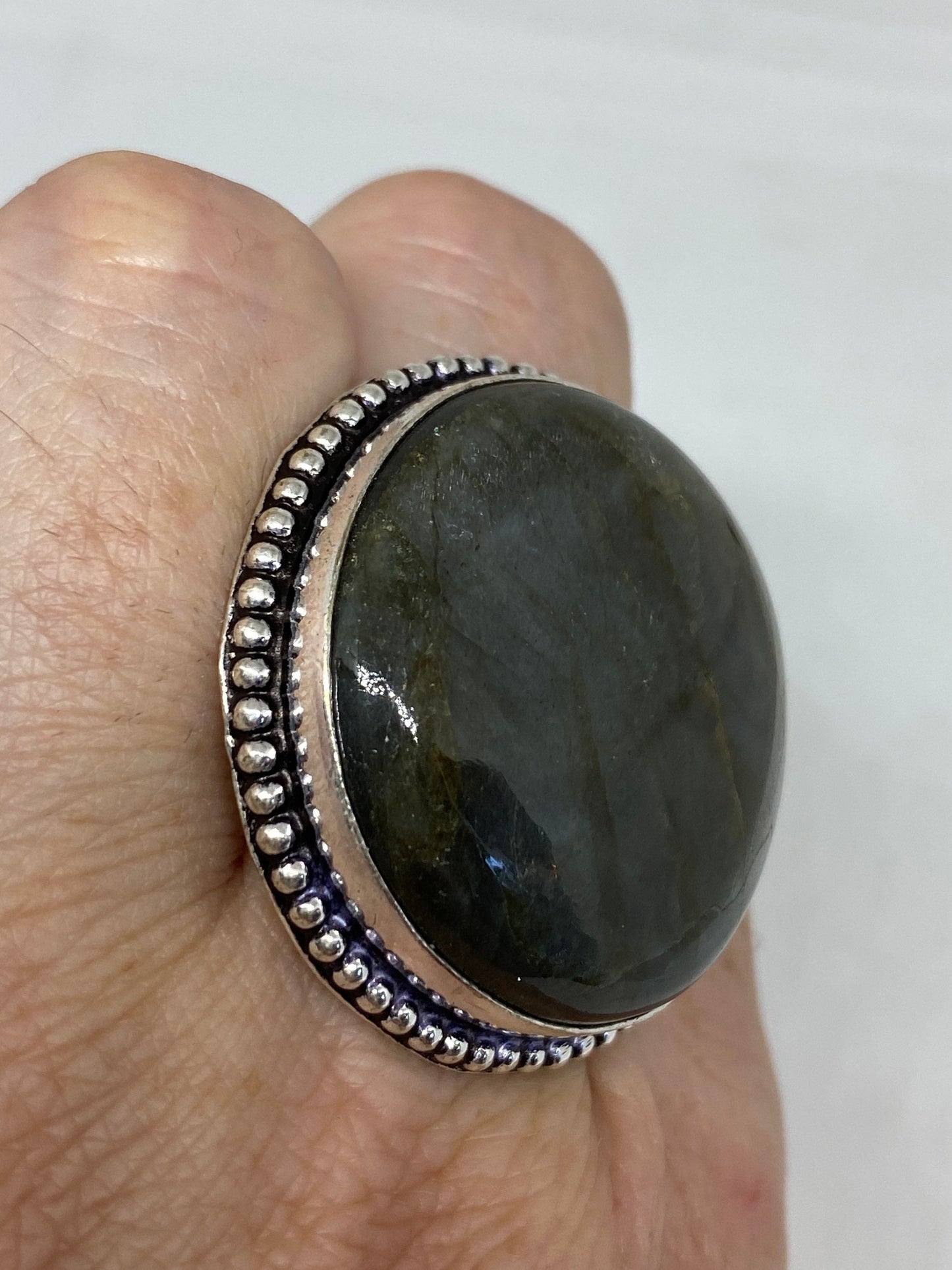 Vintage Large Blue Green Labradorite Silver Ring
