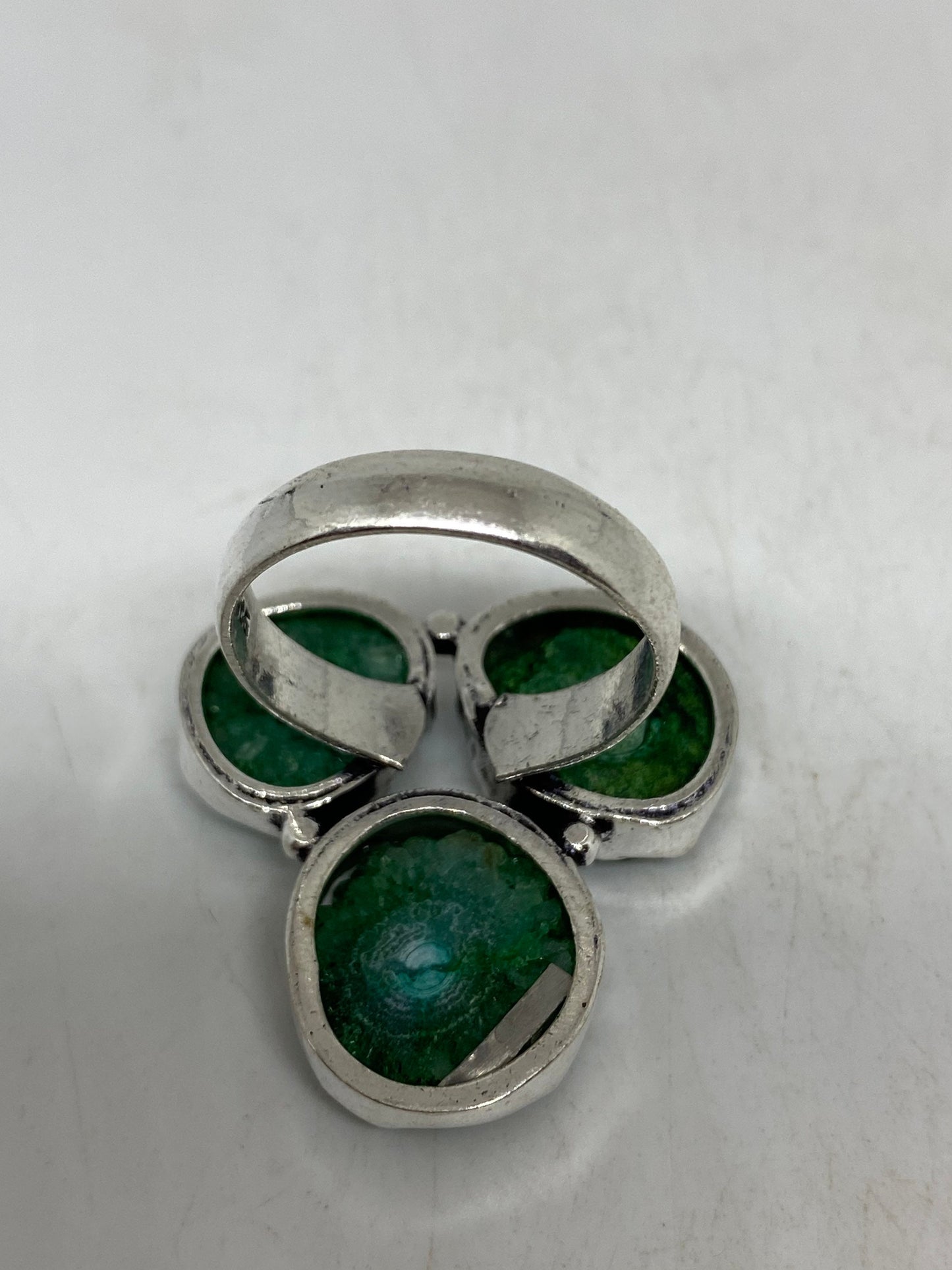 Antique Green Emerald Chrysopraise Silver Ring