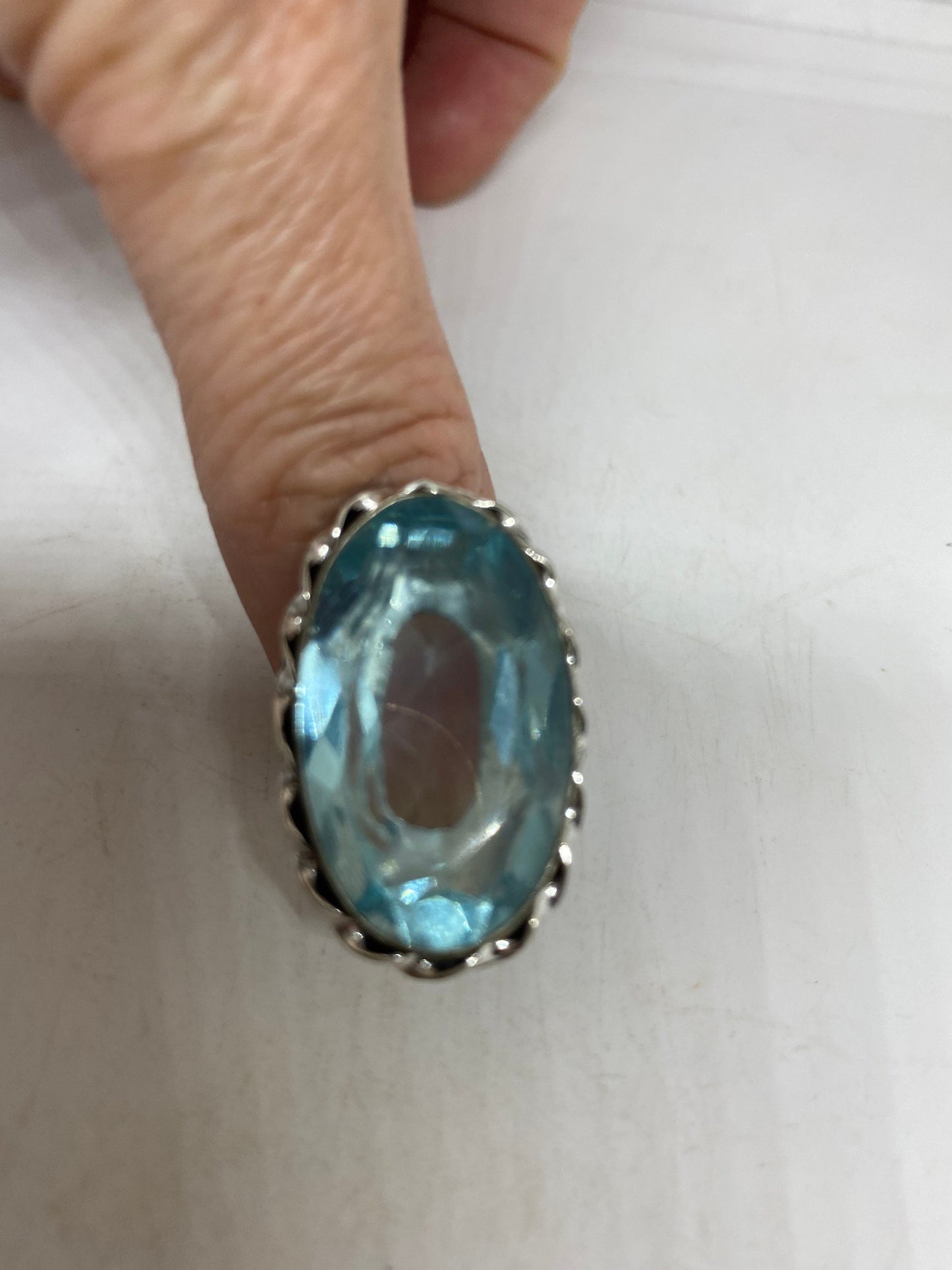 Vintage Aqua Vintage Art Glass Cocktail Ring Size 7