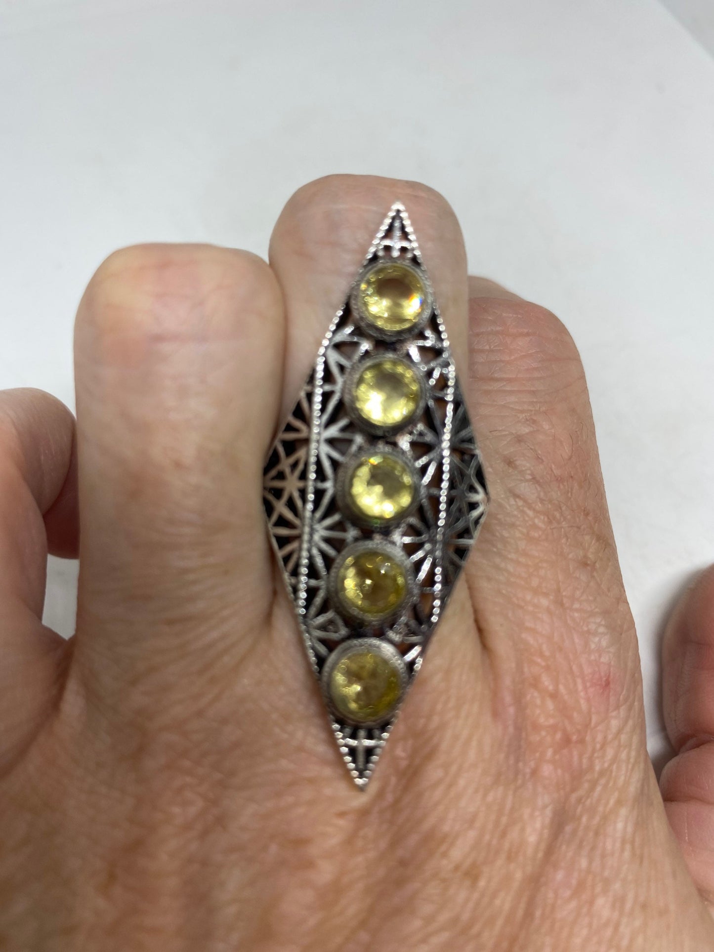 Vintage Genuine Citrine Silver Cocktail Ring