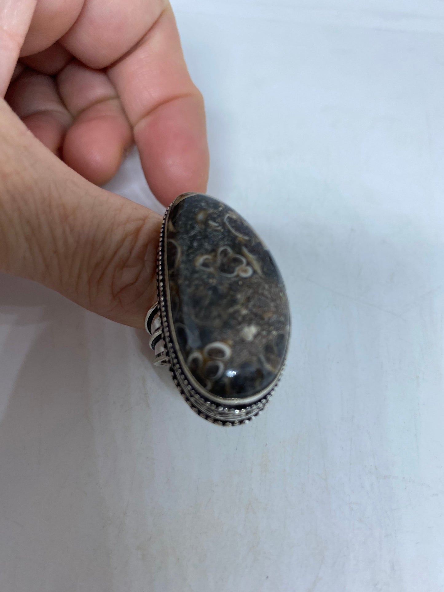 Vintage Brown Fossil agate Cocktail Ring
