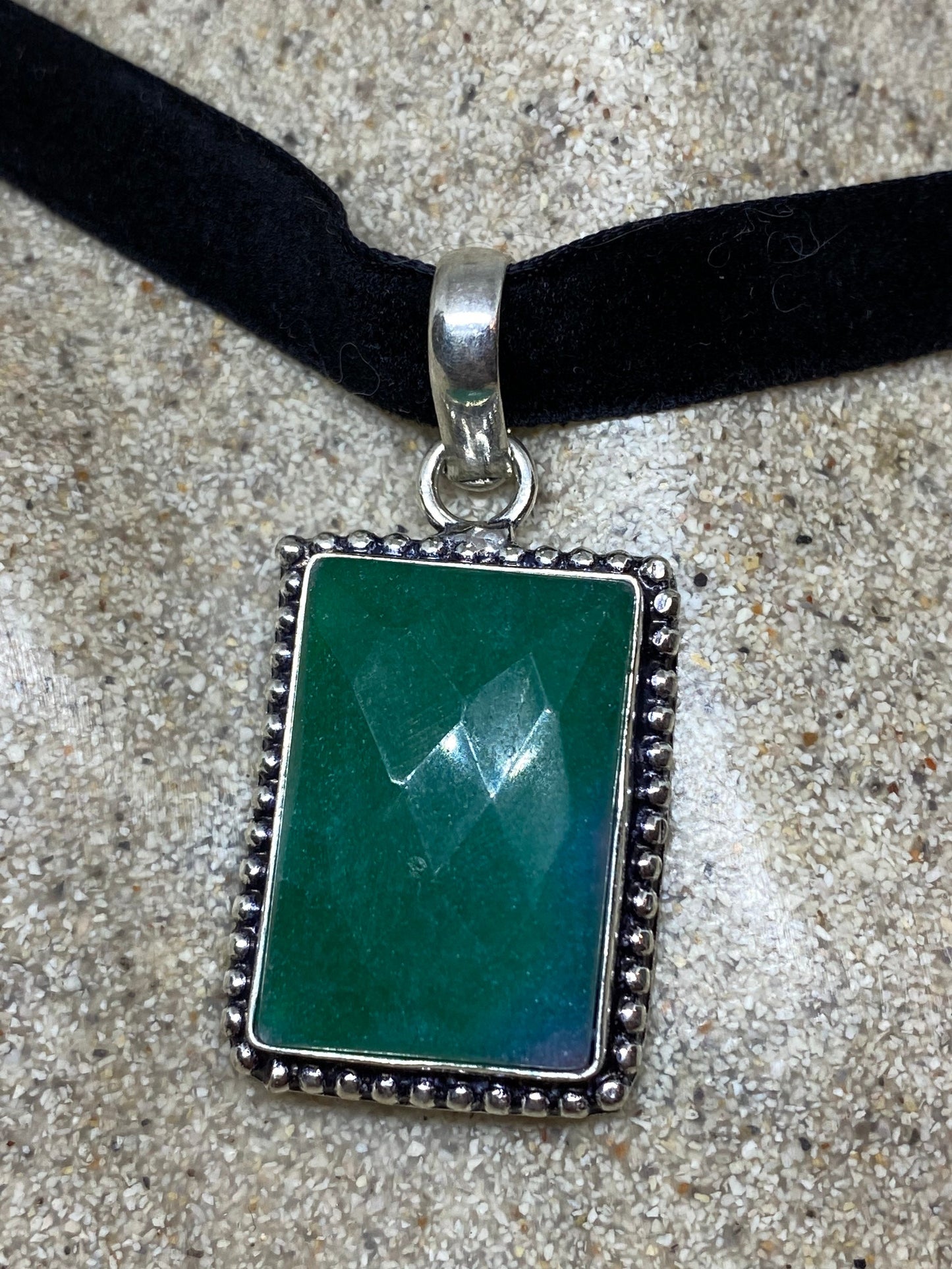 Vintage Green Raw Emerald Crystal Choker Pendant