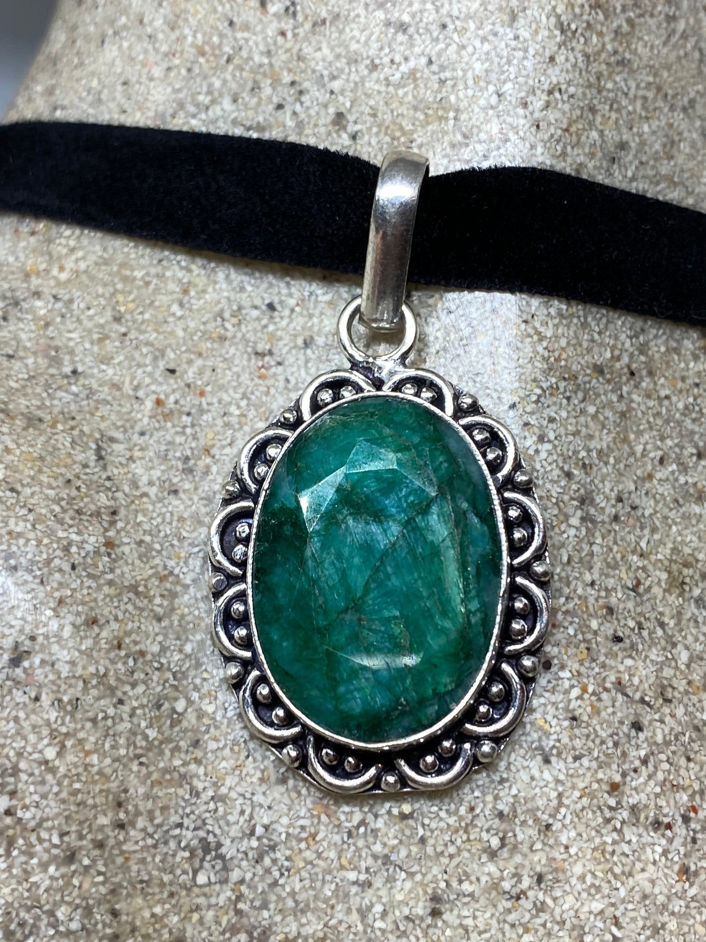 Vintage Green Raw Emerald Crystal Choker Pendant