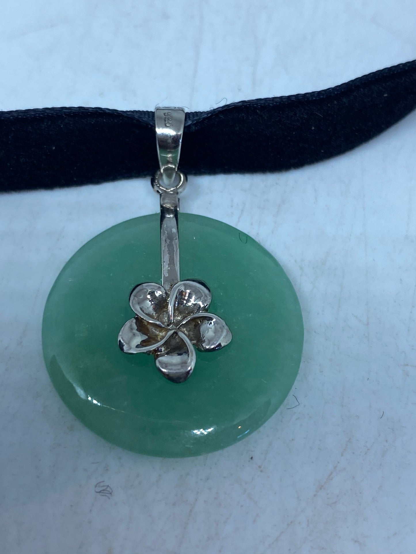 Vintage Handmade Jade 925 Sterling Silver Droplet Pendant