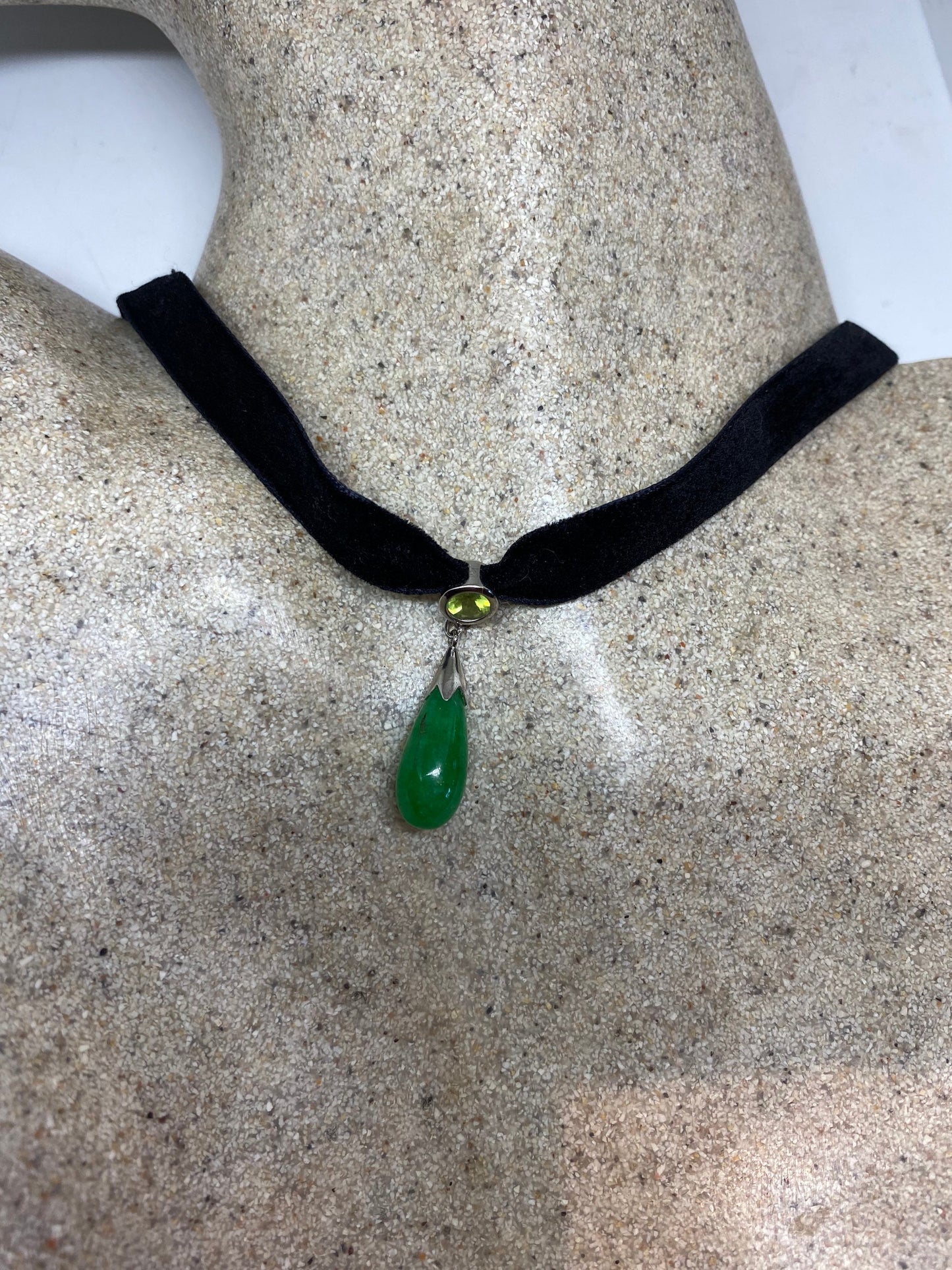 Vintage Handmade Jade Peridot 925 Sterling Silver Droplet Pendant