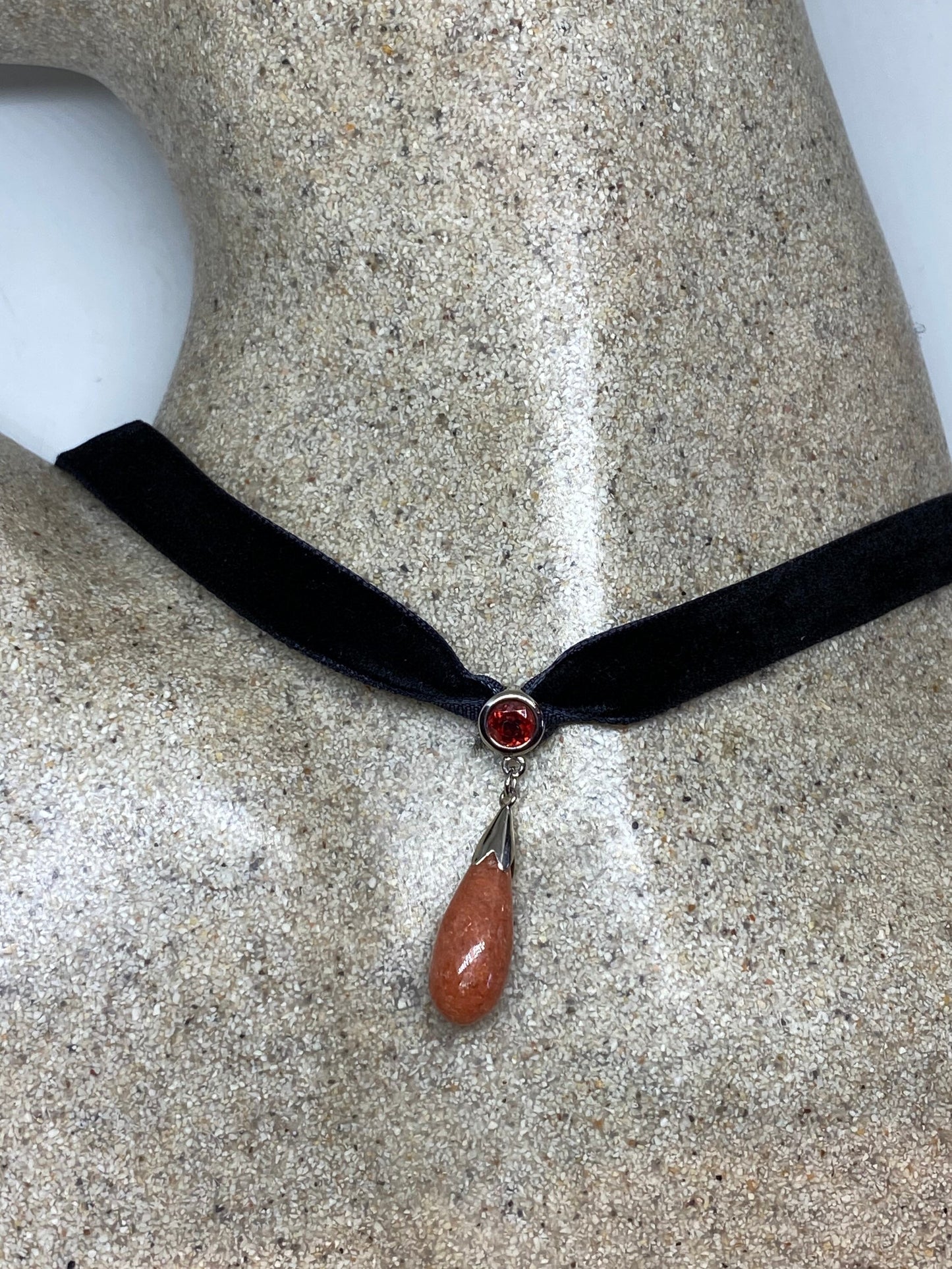 Vintage Handmade Orange Jade Garnet 925 Sterling Silver Droplet Pendant