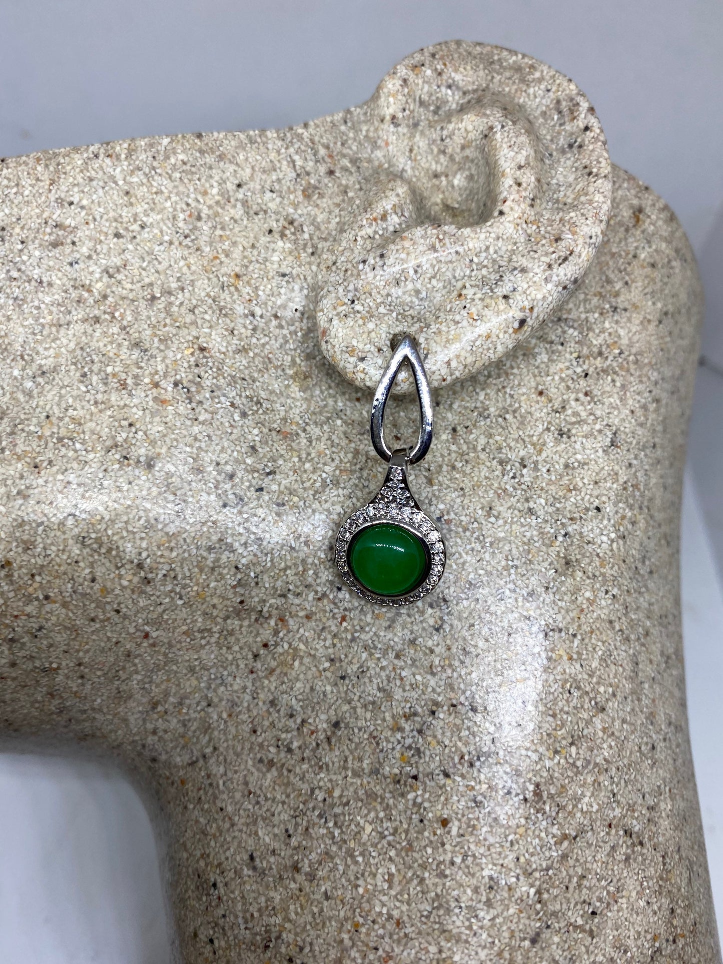 Vintage Fun Green Jade Gemstone Rhodium Bronze Earrings
