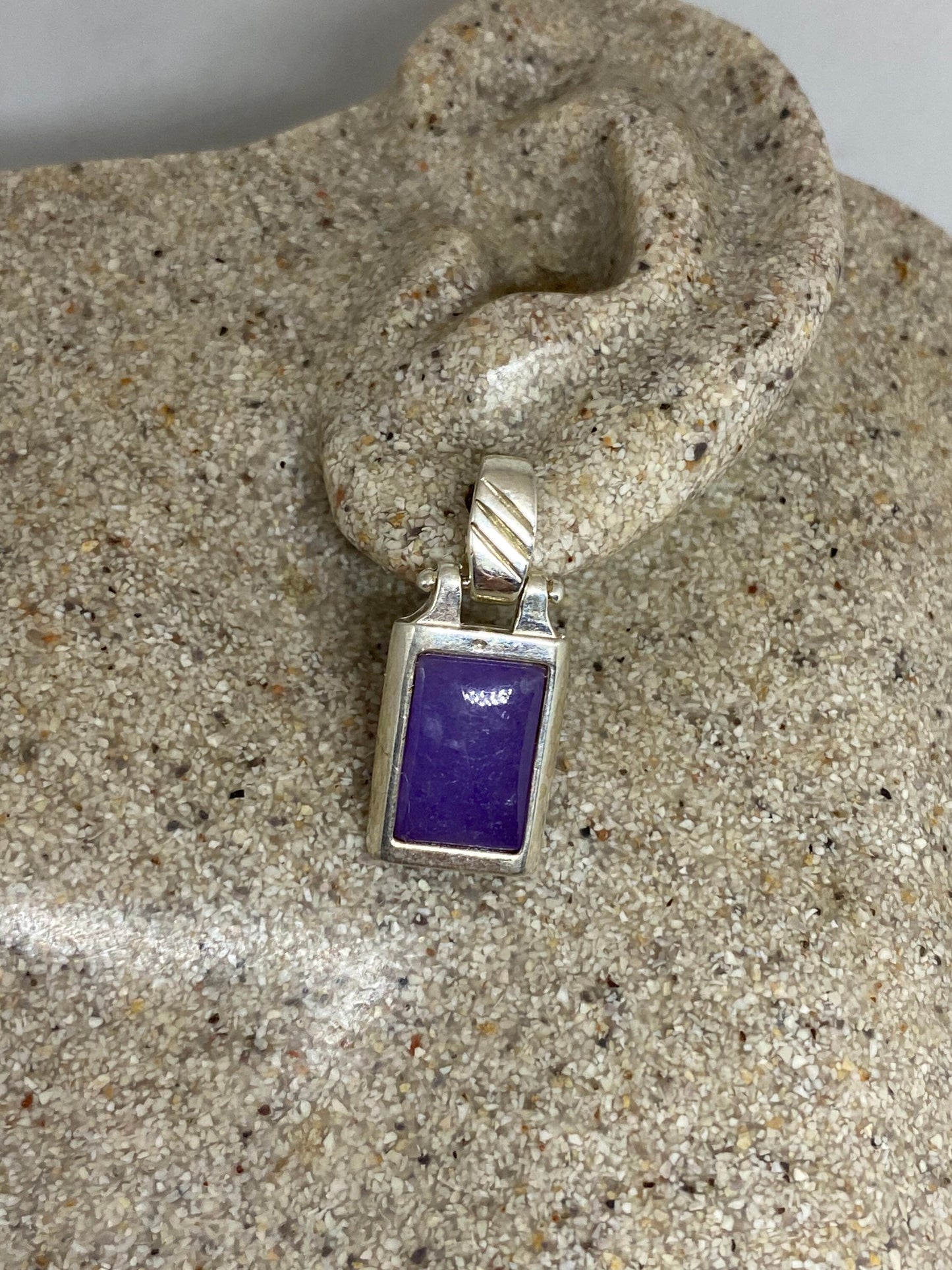 Vintage Genuine Purple Jade Gemstone Silver Earrings