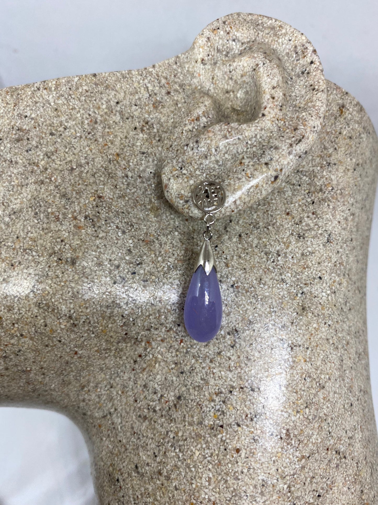 Vintage Genuine Purple Jade Gemstone Silver Earrings