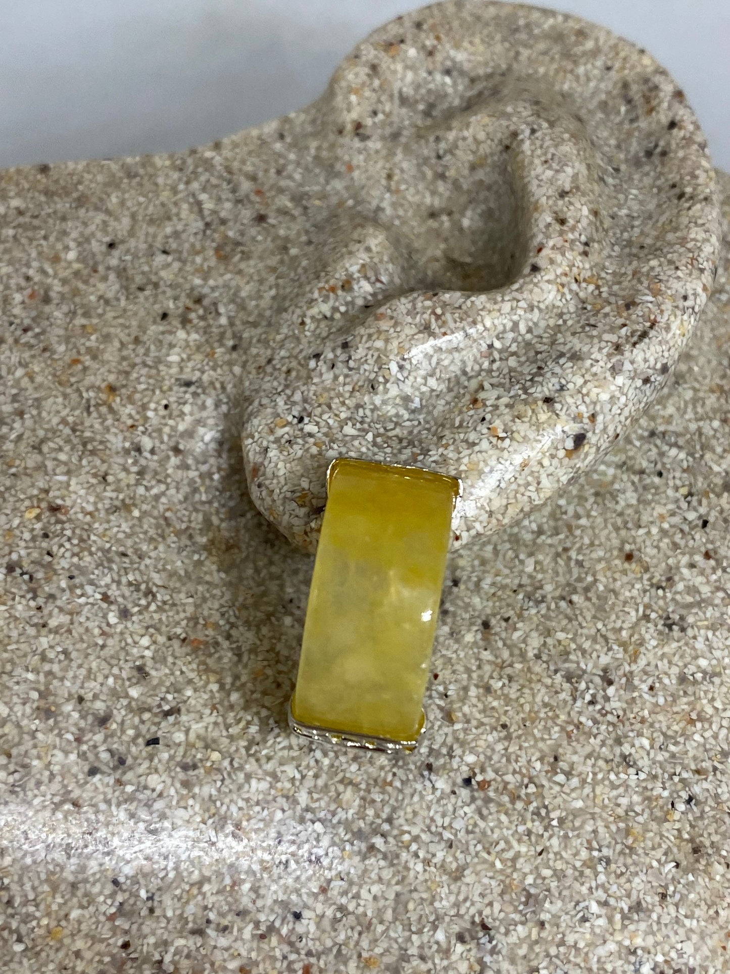 Vintage Genuine Yellow Jade Gemstone Silver Earrings