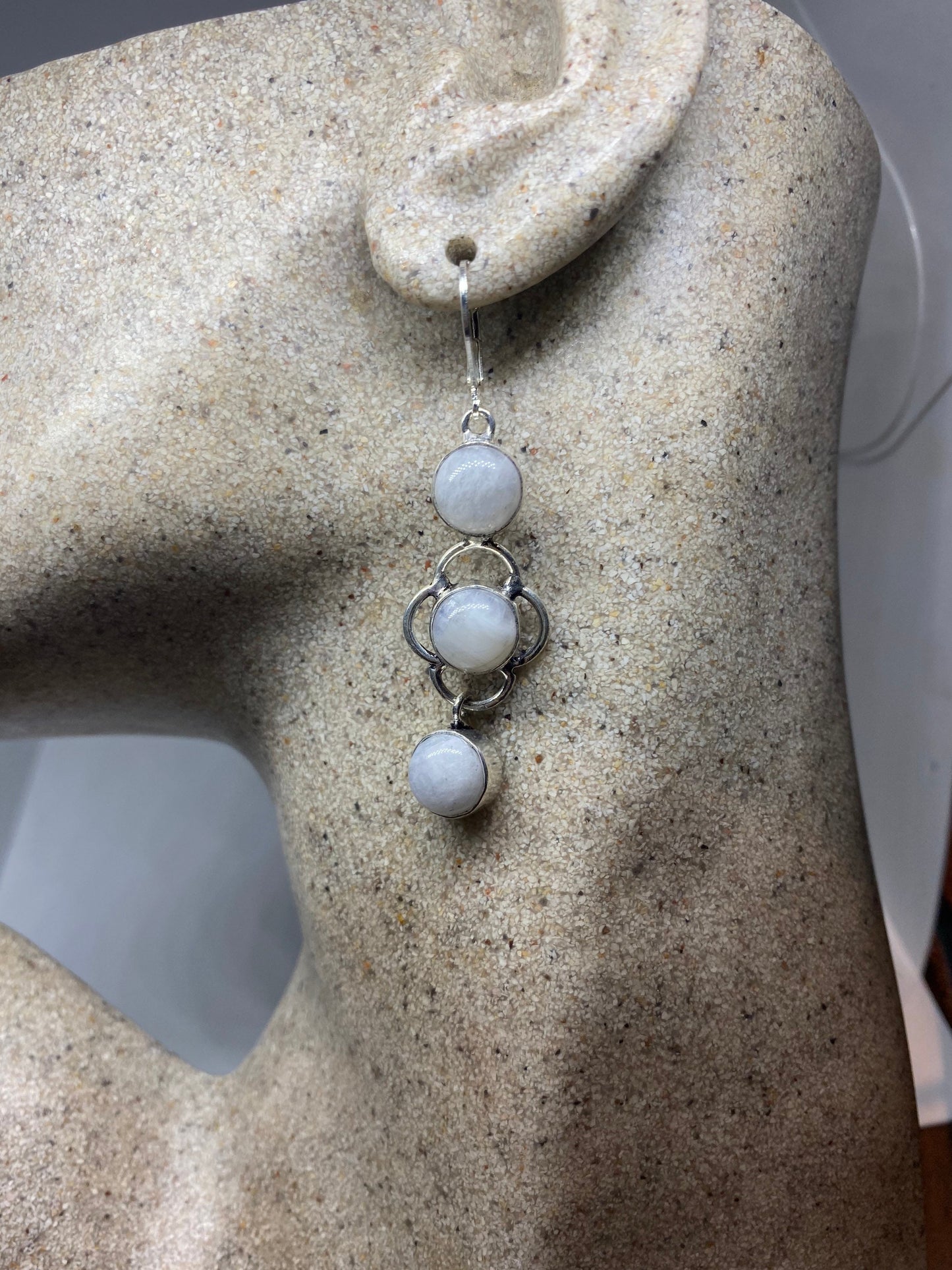 Vintage Rainbow Moonstone Silver Dangle Earrings