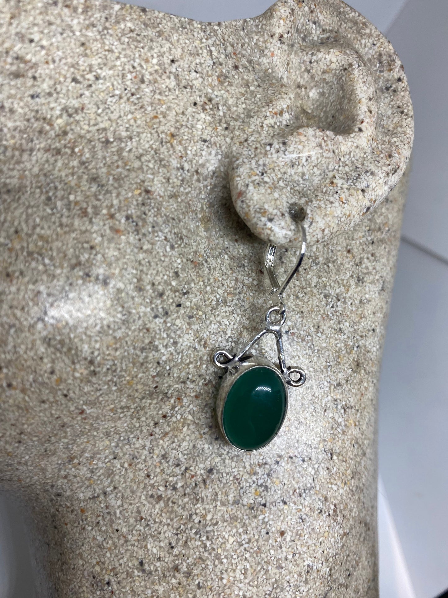 Antique Vintage Green Chrysoprase Silver Dangle Earrings