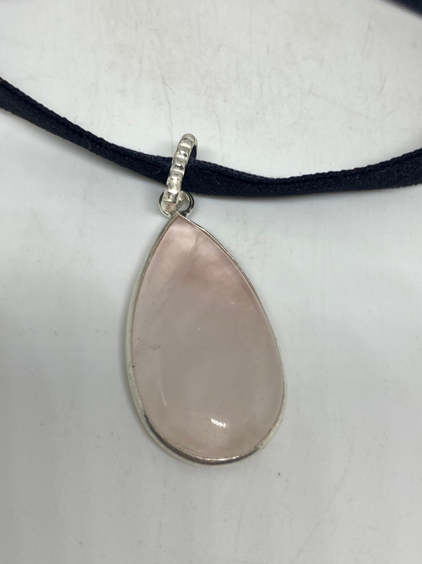 Vintage Handmade Silver Finish Rose Quartz Choker Pendant