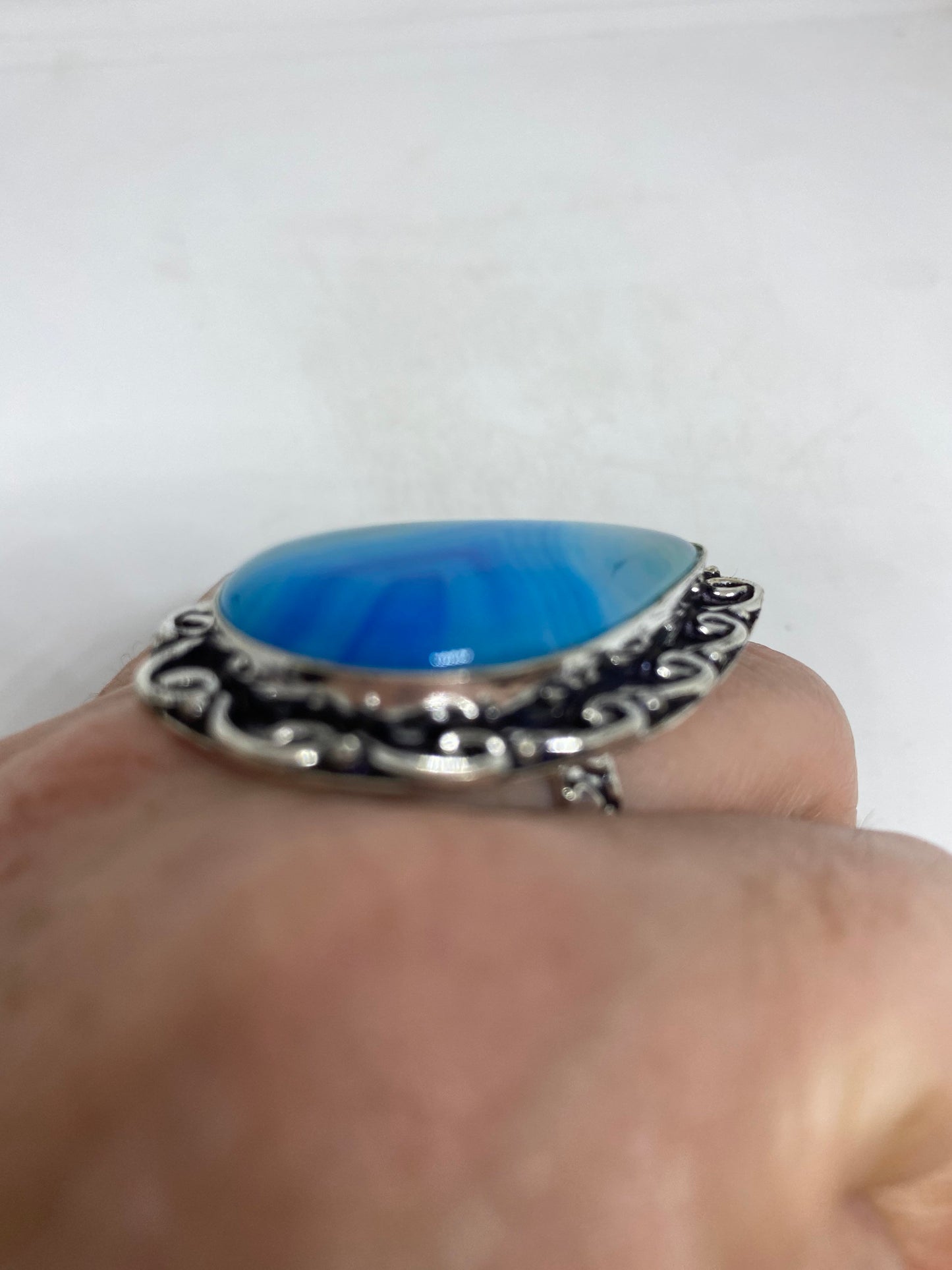 Vintage Genuine Blue Lace agate Silver Ring