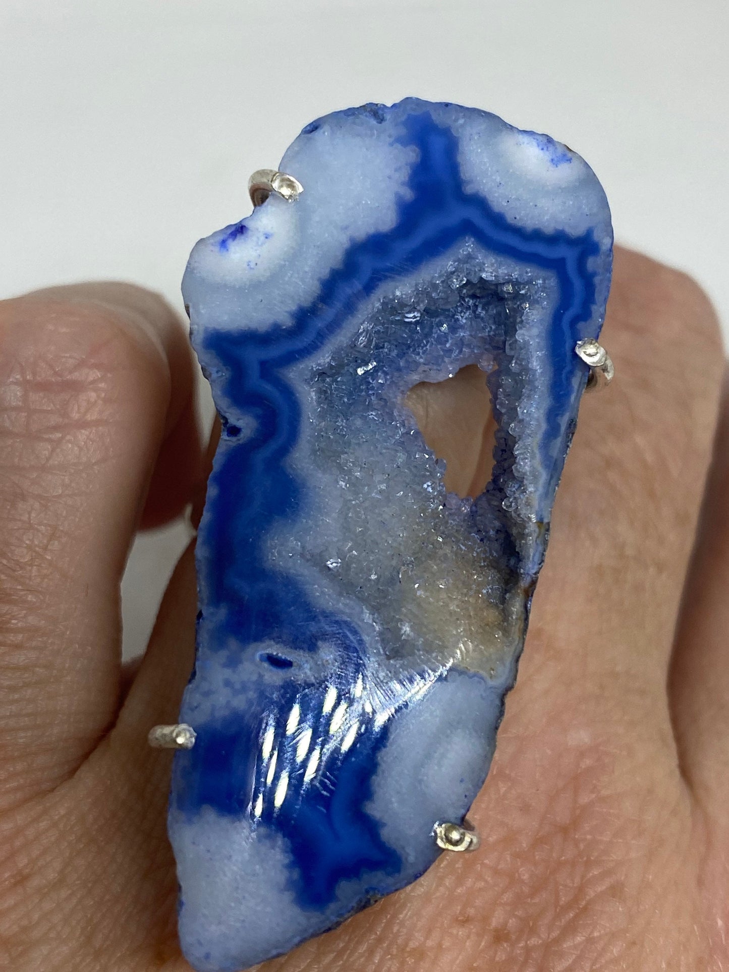 Vintage Genuine Blue Lace agate Silver Ring