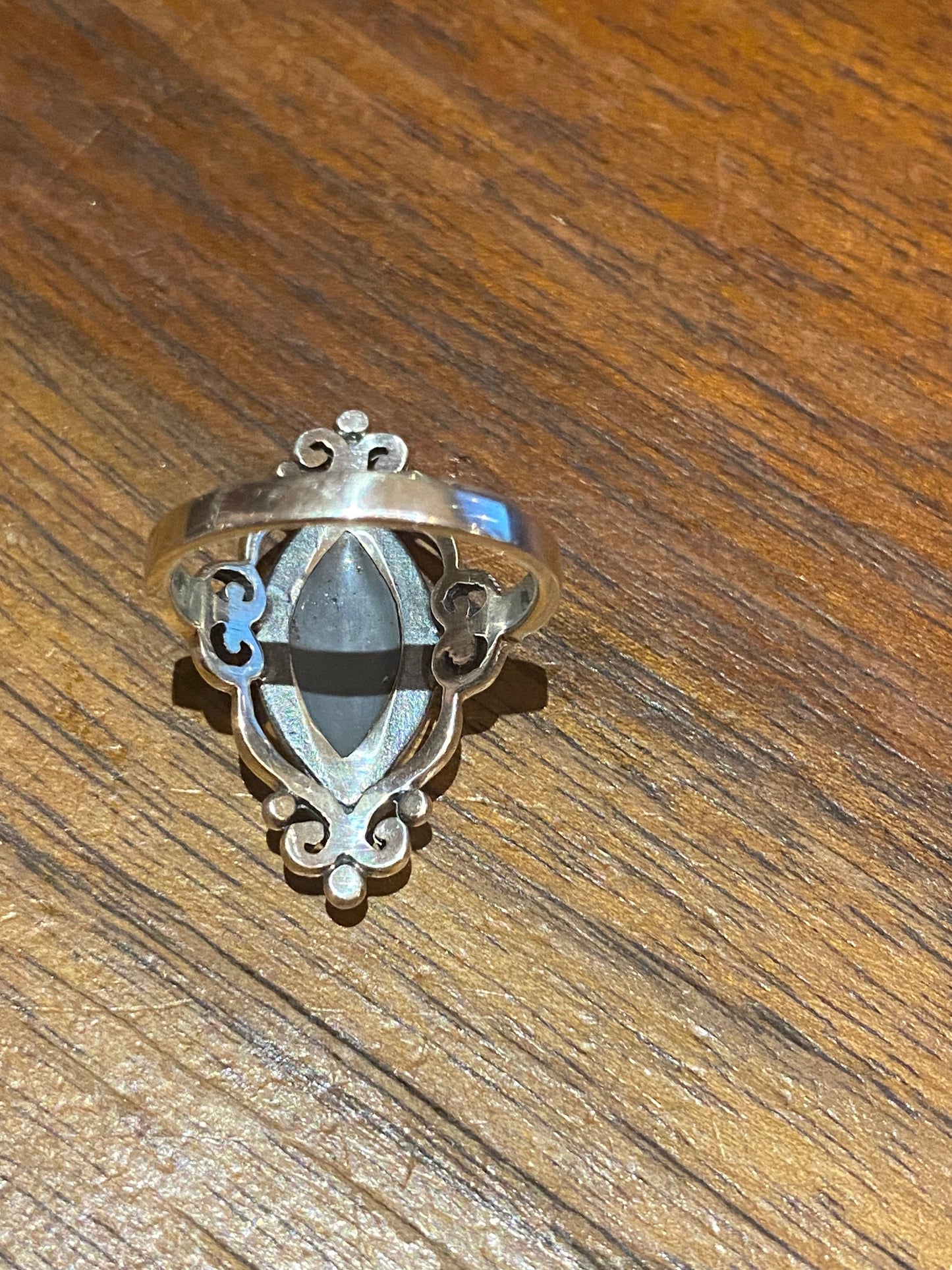 Antique Abalone Filigree Sterling Silver Ring