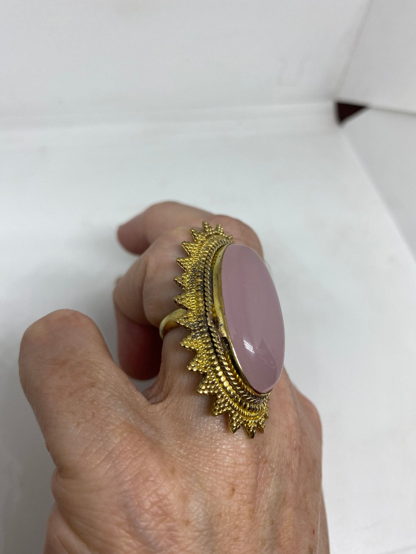 Vintage Genuine Rose Quartz Golden Bronze Ring