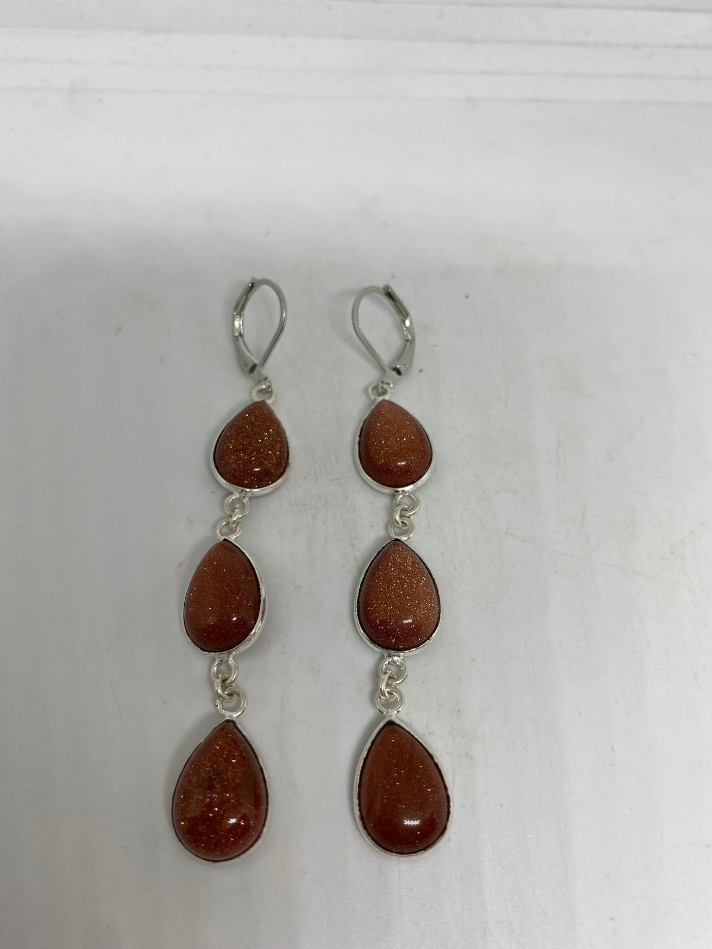 Vintage Chandelier Earrings Golden sandstone Silver Dangle
