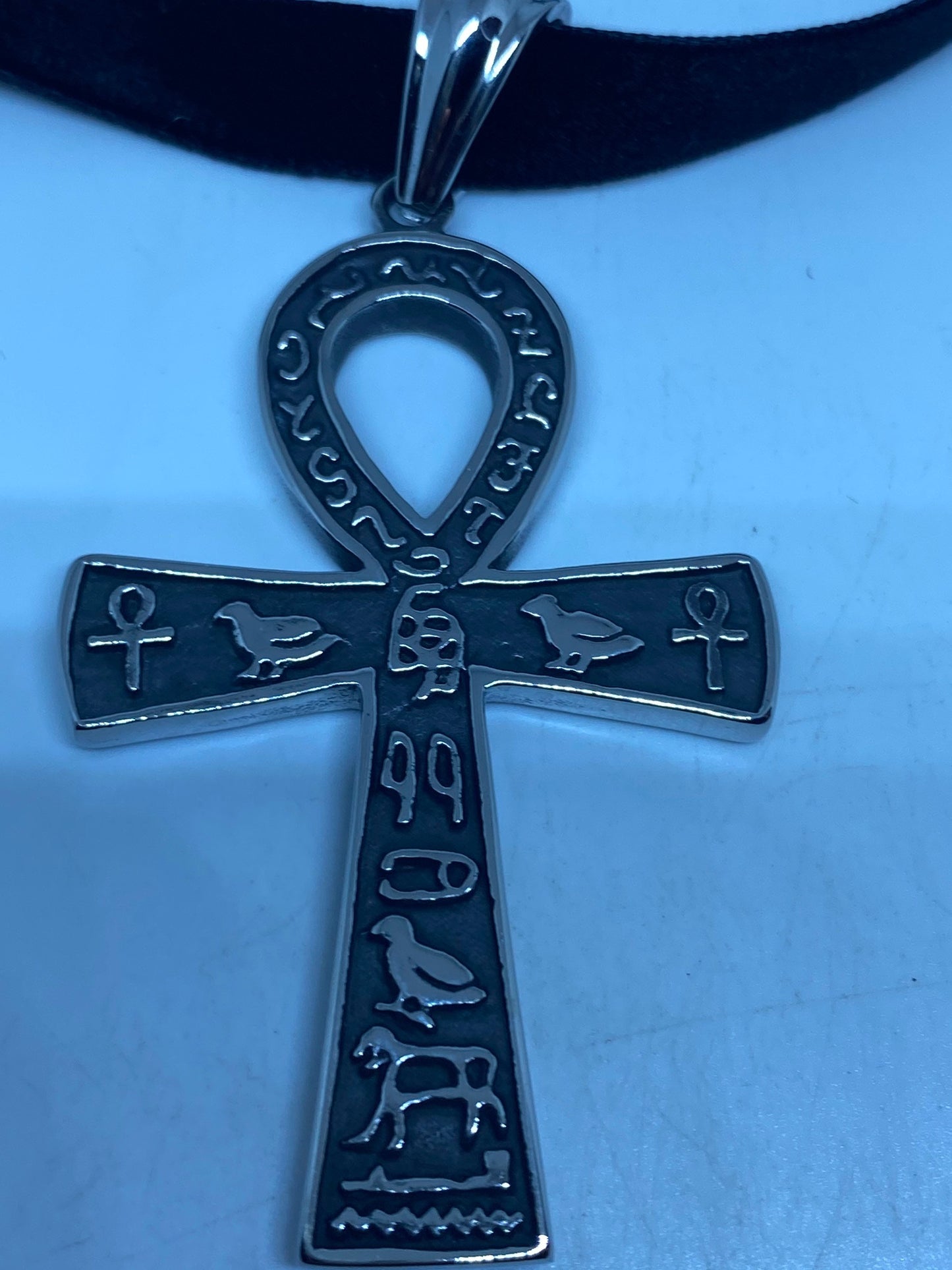 Silver Egyptian Ankh Pendant Choker