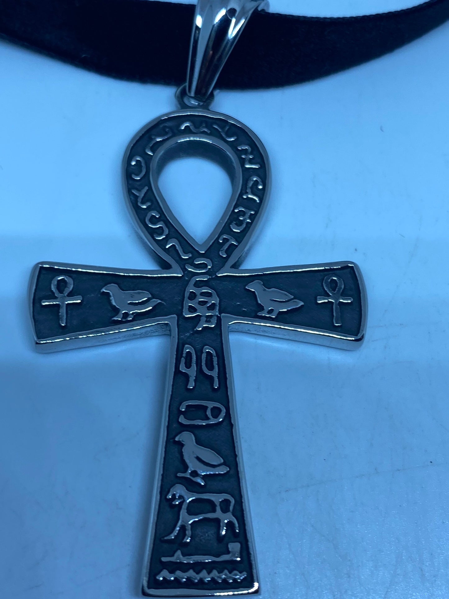 Silver Egyptian Ankh Pendant Choker