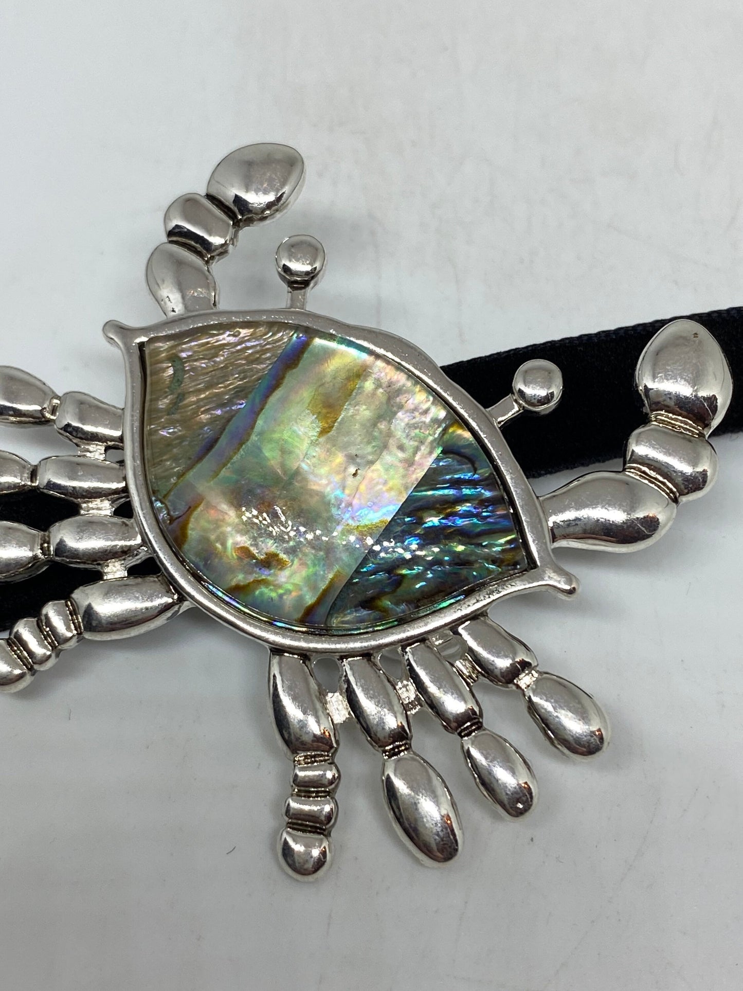 Blue Handmade Gothic Styled Silver Finished Genuine Abalone Sea Crab cancer Choker Necklace
