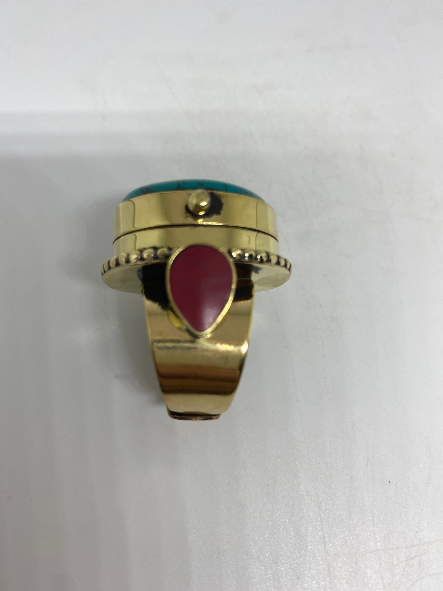 Large Stone Brass Knuckle poison pillbox Adjustable Ring