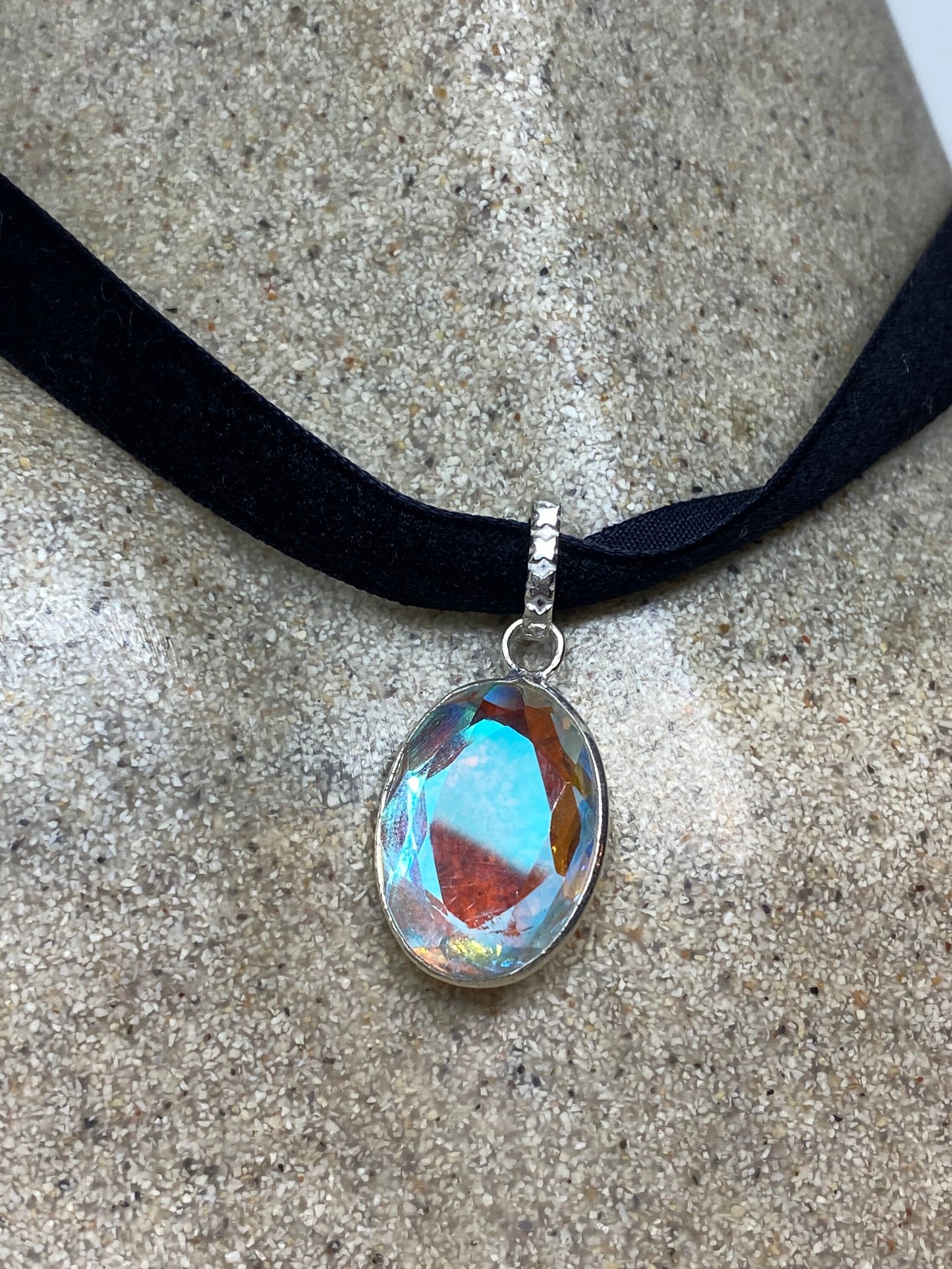 Vintage Rainbow Glass Antique Velvet Choker Necklace