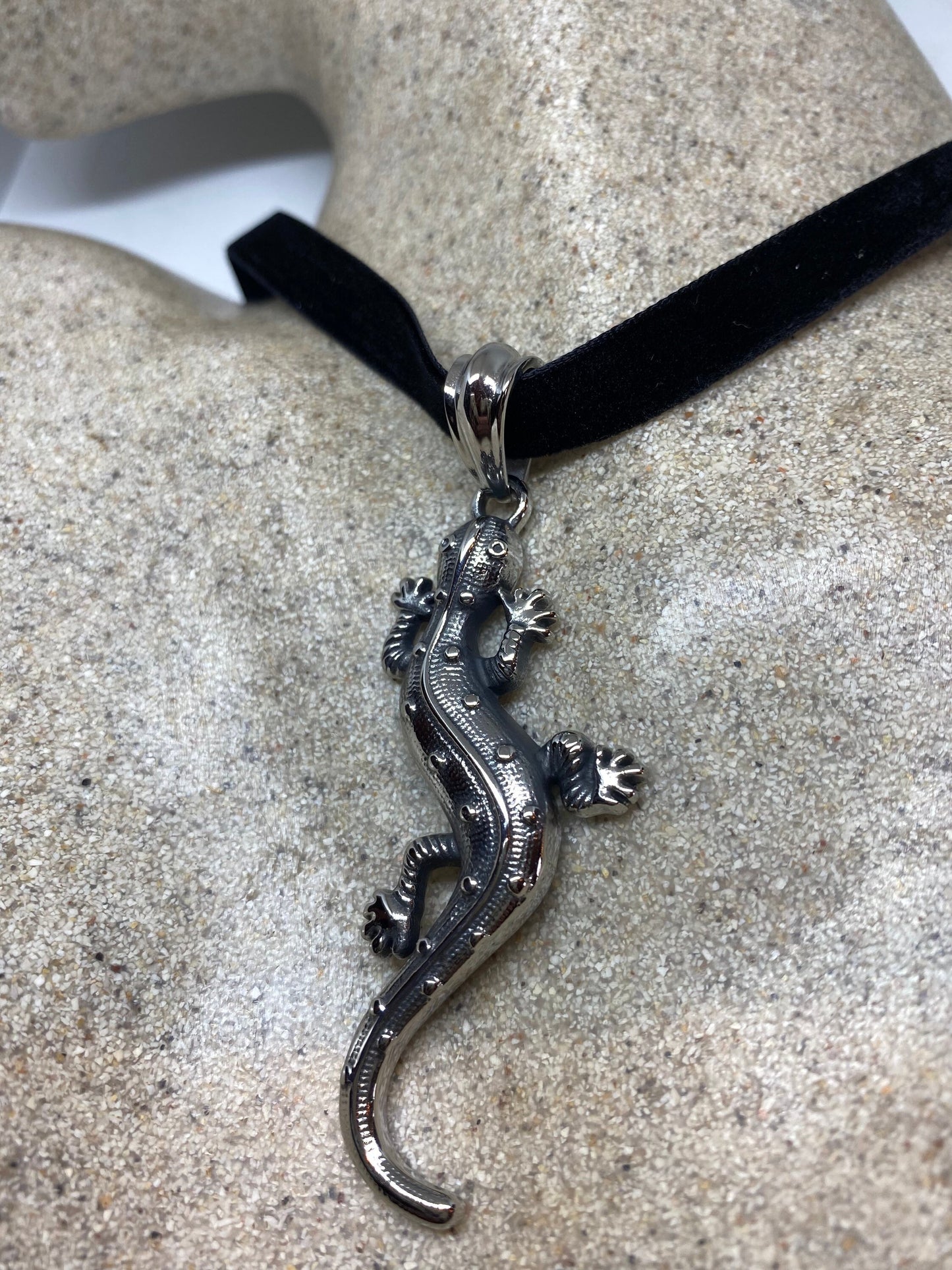 Vintage Handmade Stainless Steel Lizard Amulet Pendant