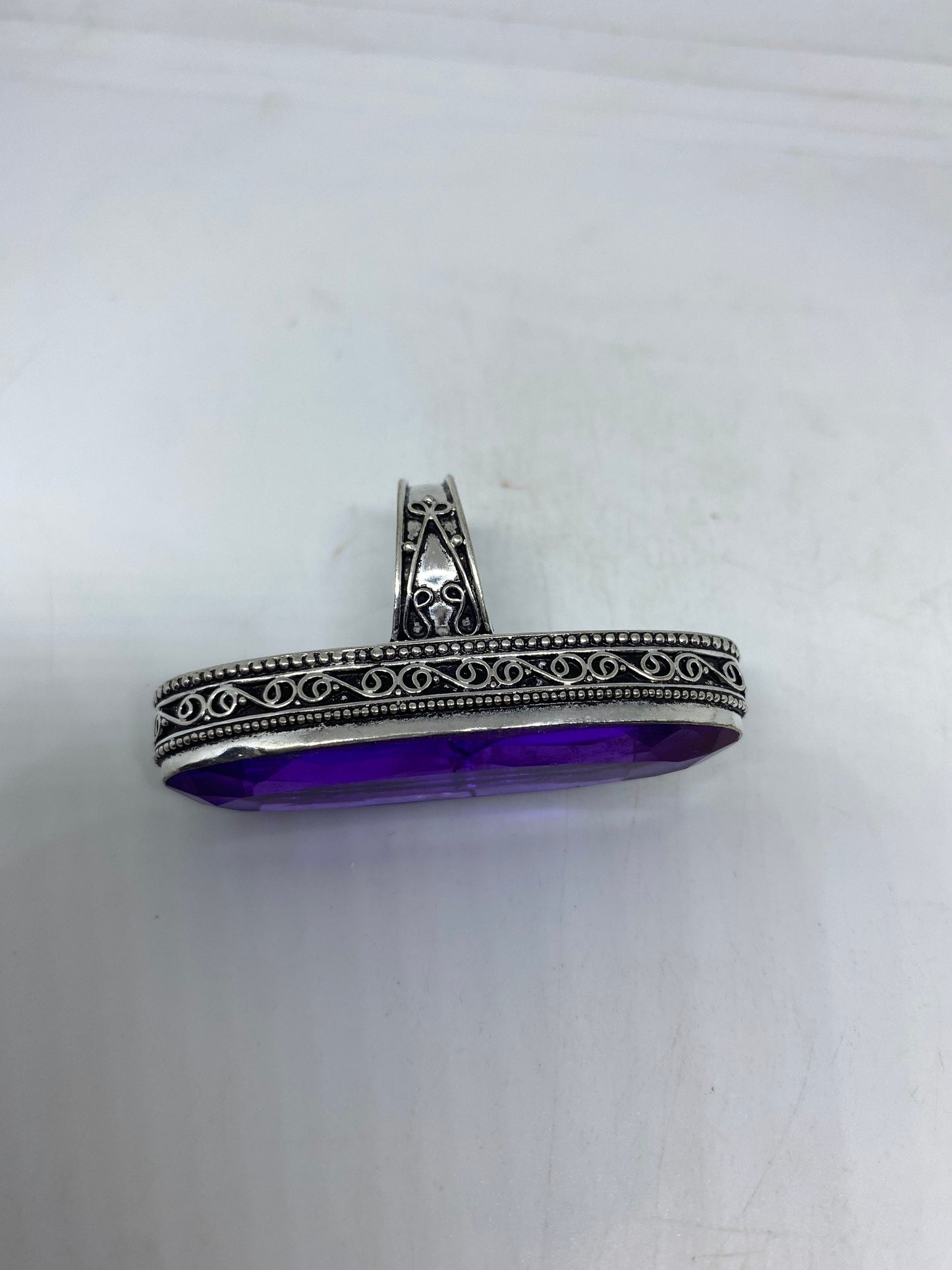 Vintage Purple Art Glass Knuckle Ring, German Silver Size 8