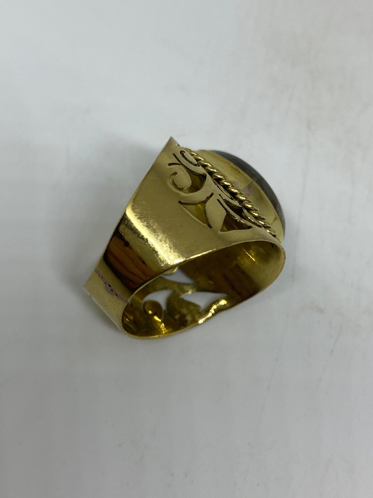 Vintage Rainbow Labradorite Bronze Ring