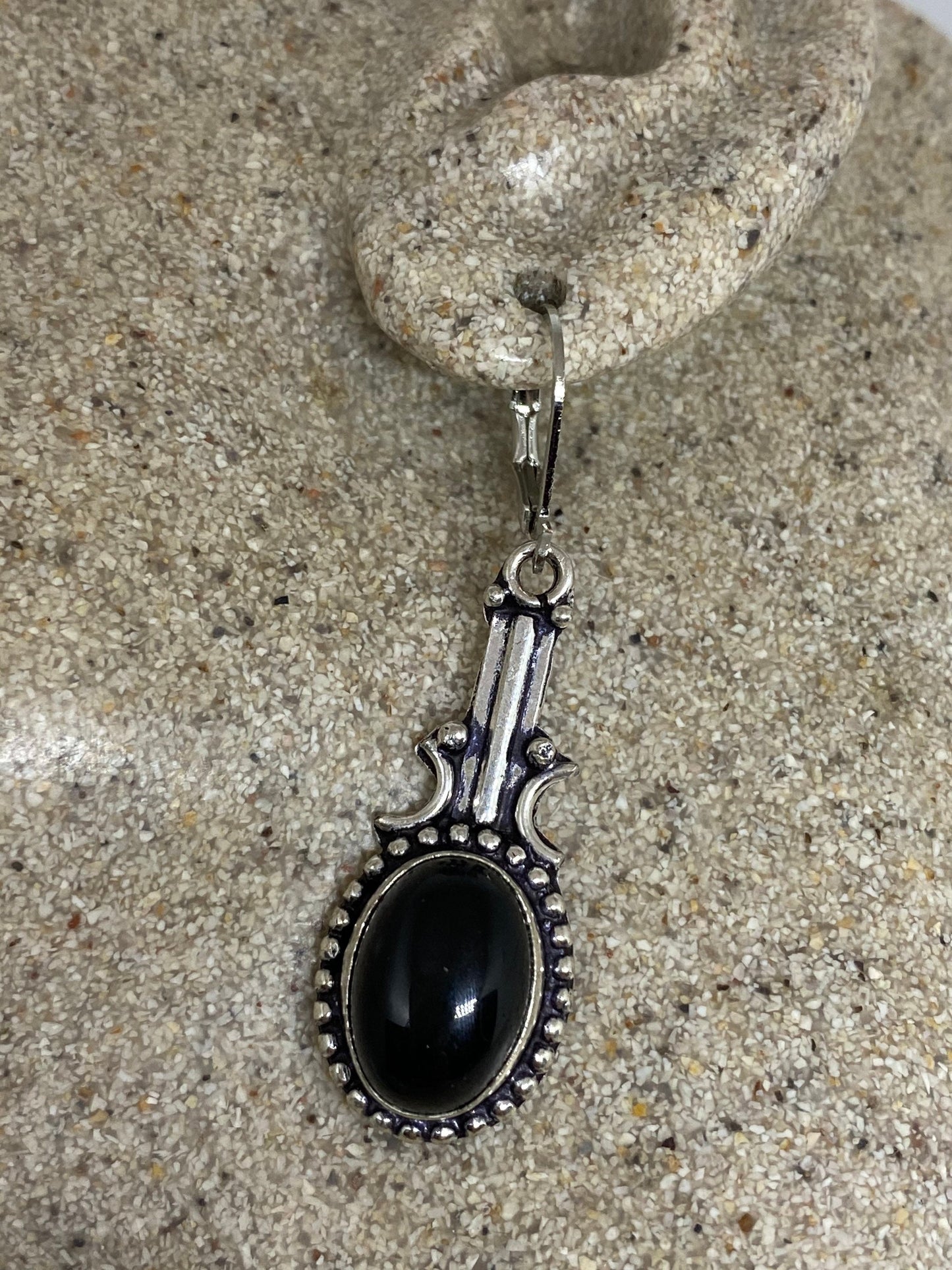 Vintage Black Earring Onyx 925 Sterling Silver Deco Dangle Chandelier