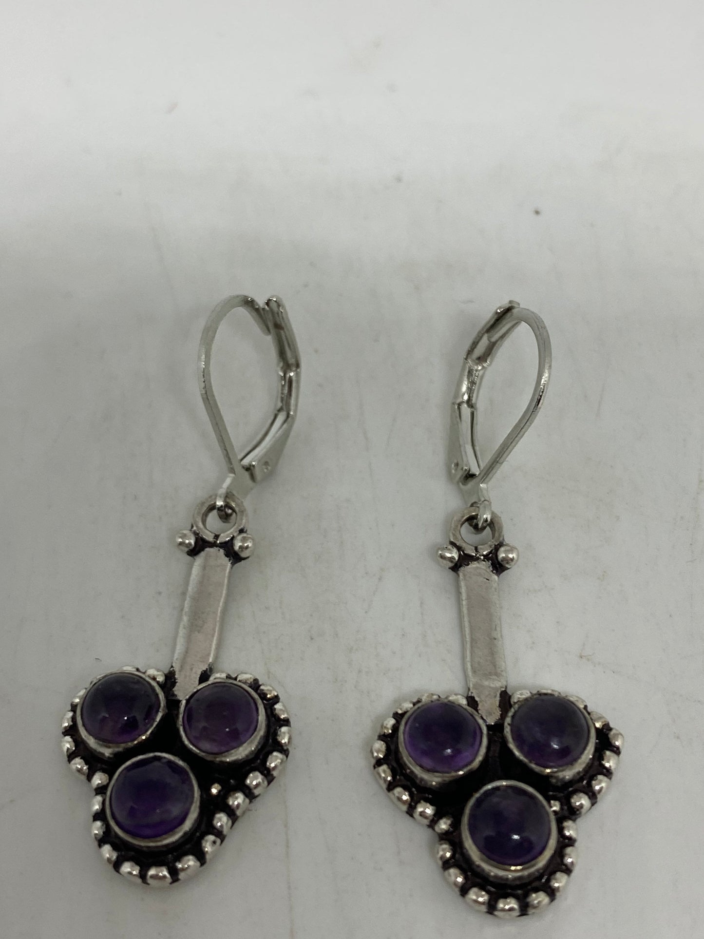 Vintage Purple Amethyst Earrings 925 Sterling Silver Leverback
