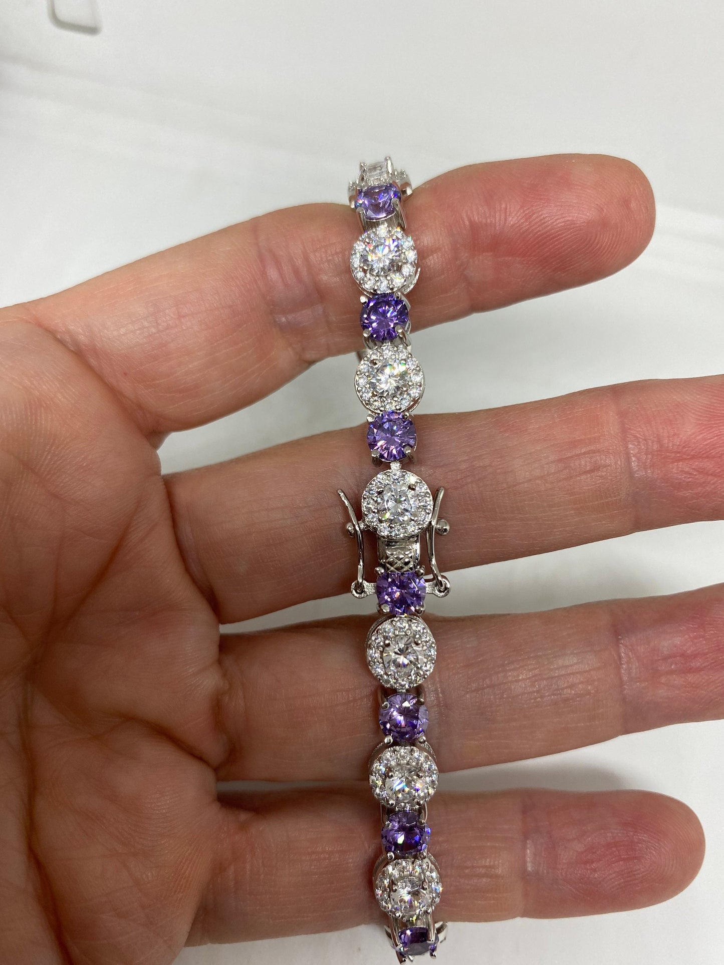 Vintage Purple Amethyst Tennis Bracelet in 925 Sterling Silver