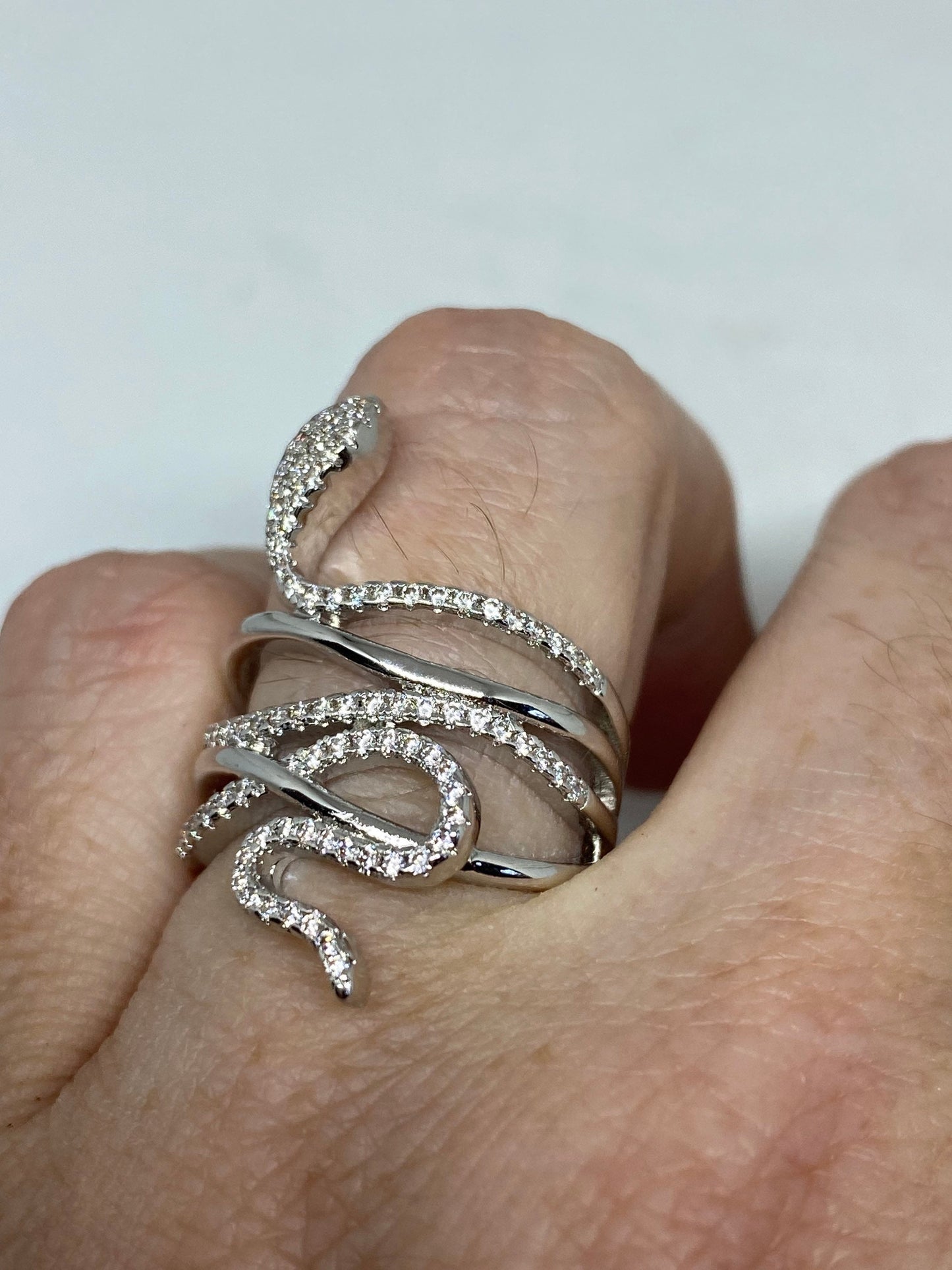 Vintage Bronze Silver Crystal Snake Ring