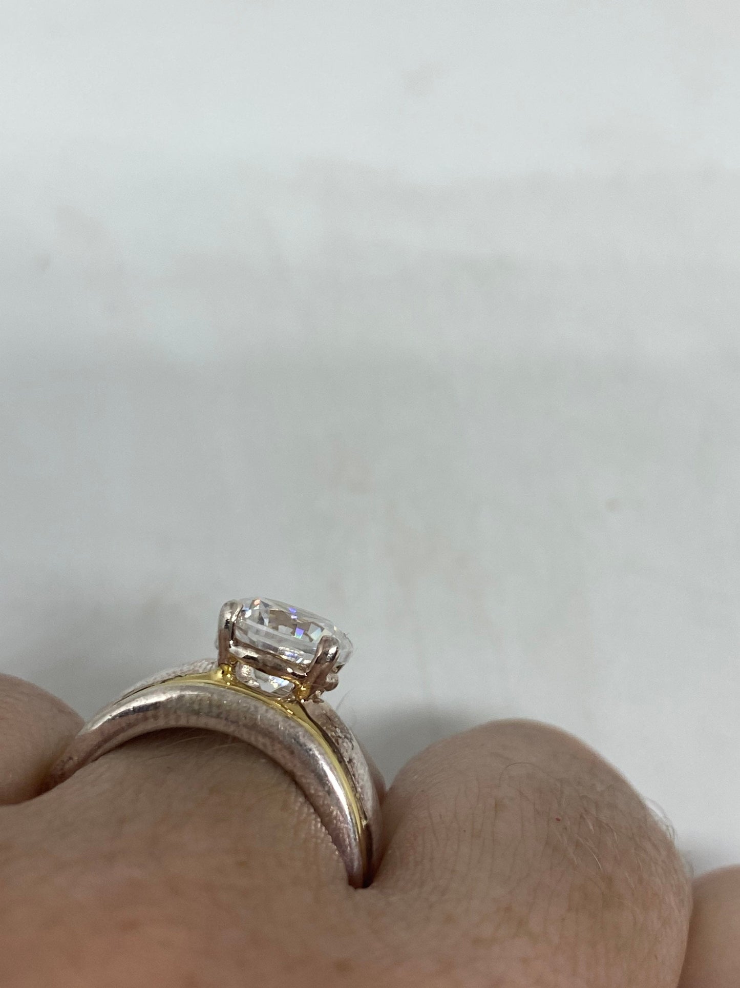Vintage Engagement Ring Clear CZ 925 Sterling Silver Cocktail