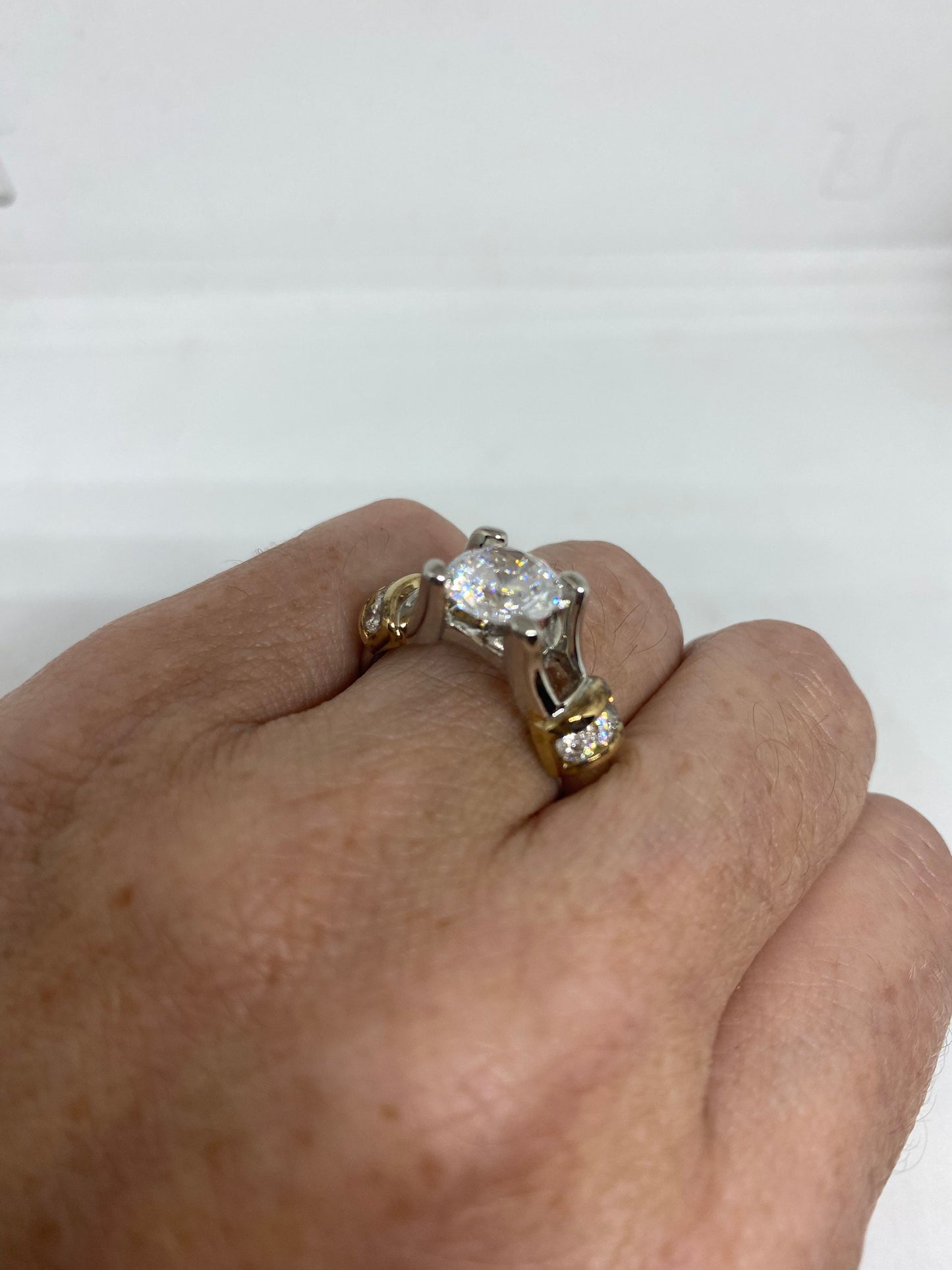 Vintage Engagement Ring Clear CZ 925 Sterling Silver Cocktail