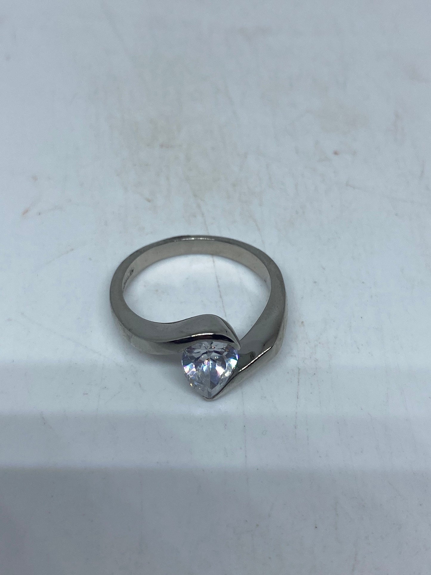 Vintage Engagement Ring Clear CZ 925 Sterling Silver Cocktail
