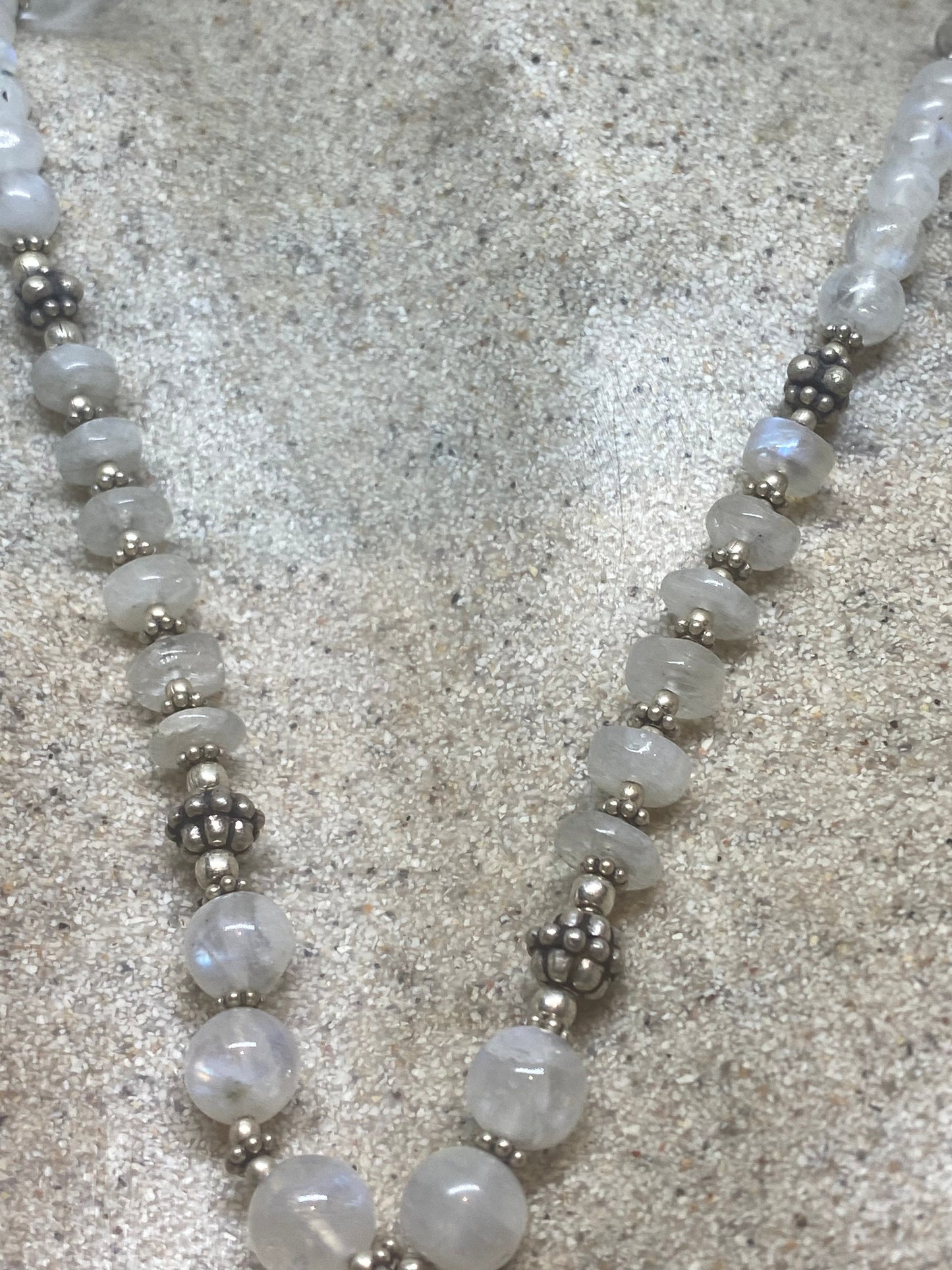 Vintage Moroccan Rainbow Moonstone Crystal Necklace with 925 Sterling Silver