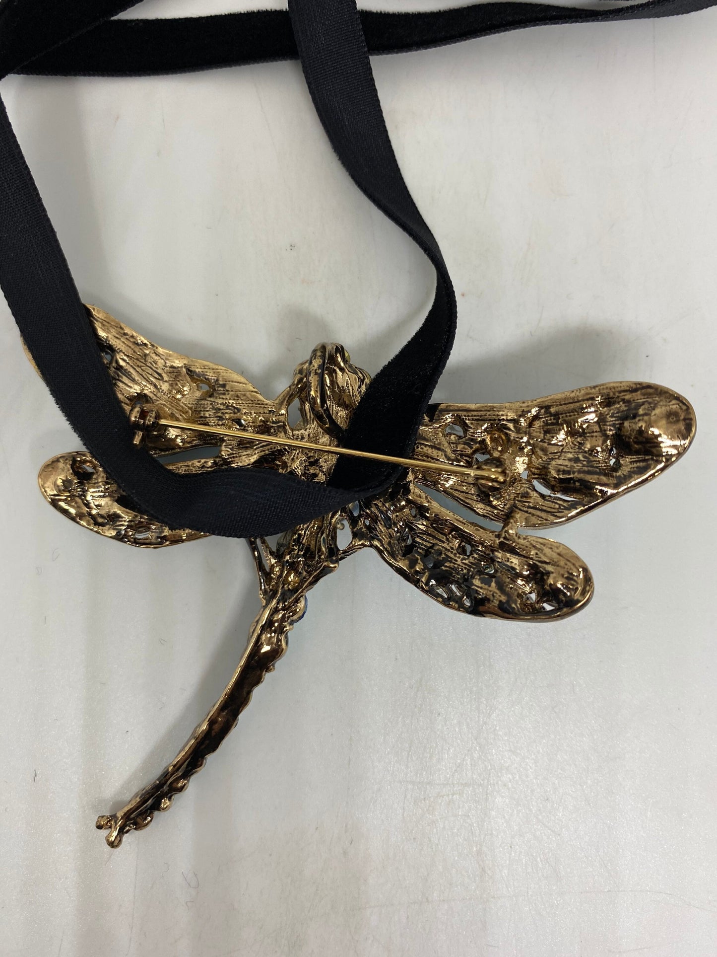 Blue Gothic Styled Austrian Crystal Dragonfly Choker Necklace pin