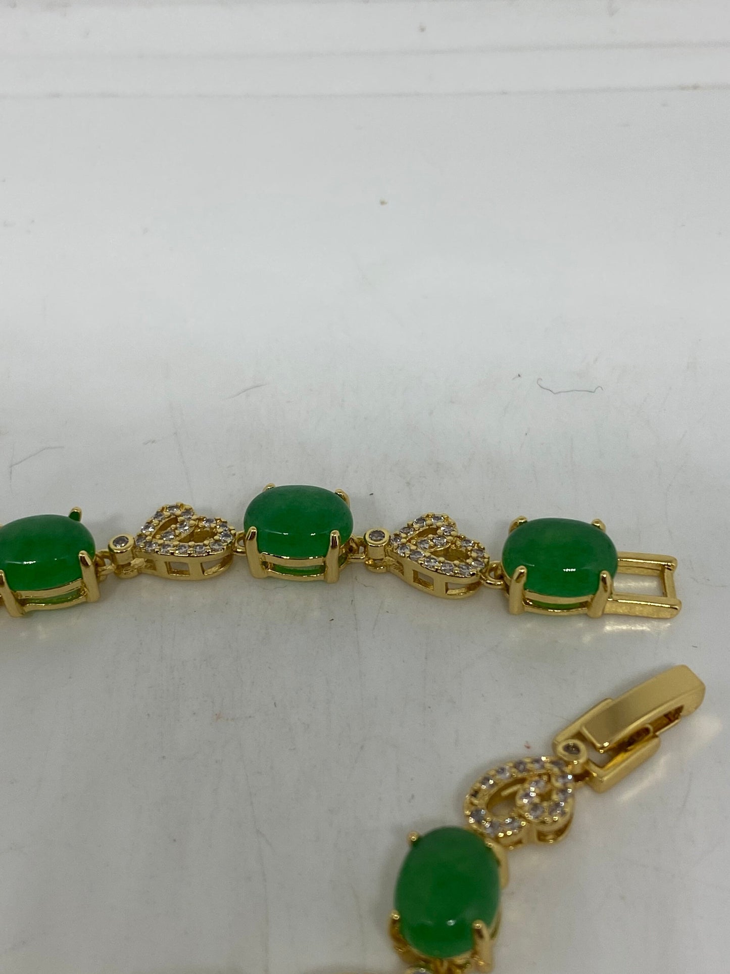 Vintage Green Jade Bracelet Golden White Bronze