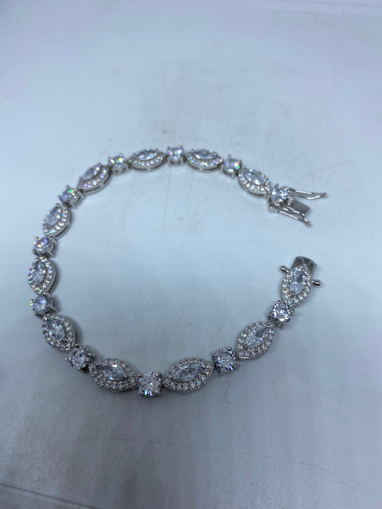 Handmade Genuine white Crystal Rhodium Finished 925 Sterling Silver Tennis Bracelet